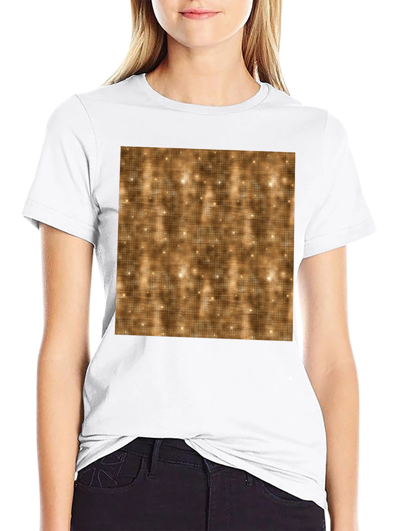 Black Men's Black T-Shirt with Abstract Gold Pattern view 9