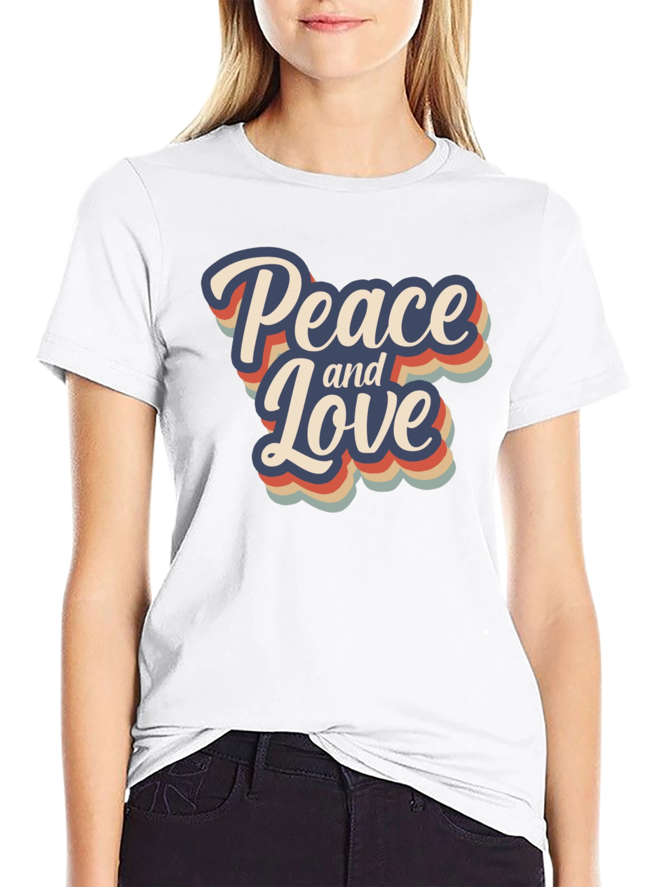 Black Peace and Love Retro Graphic T-Shirt view 9