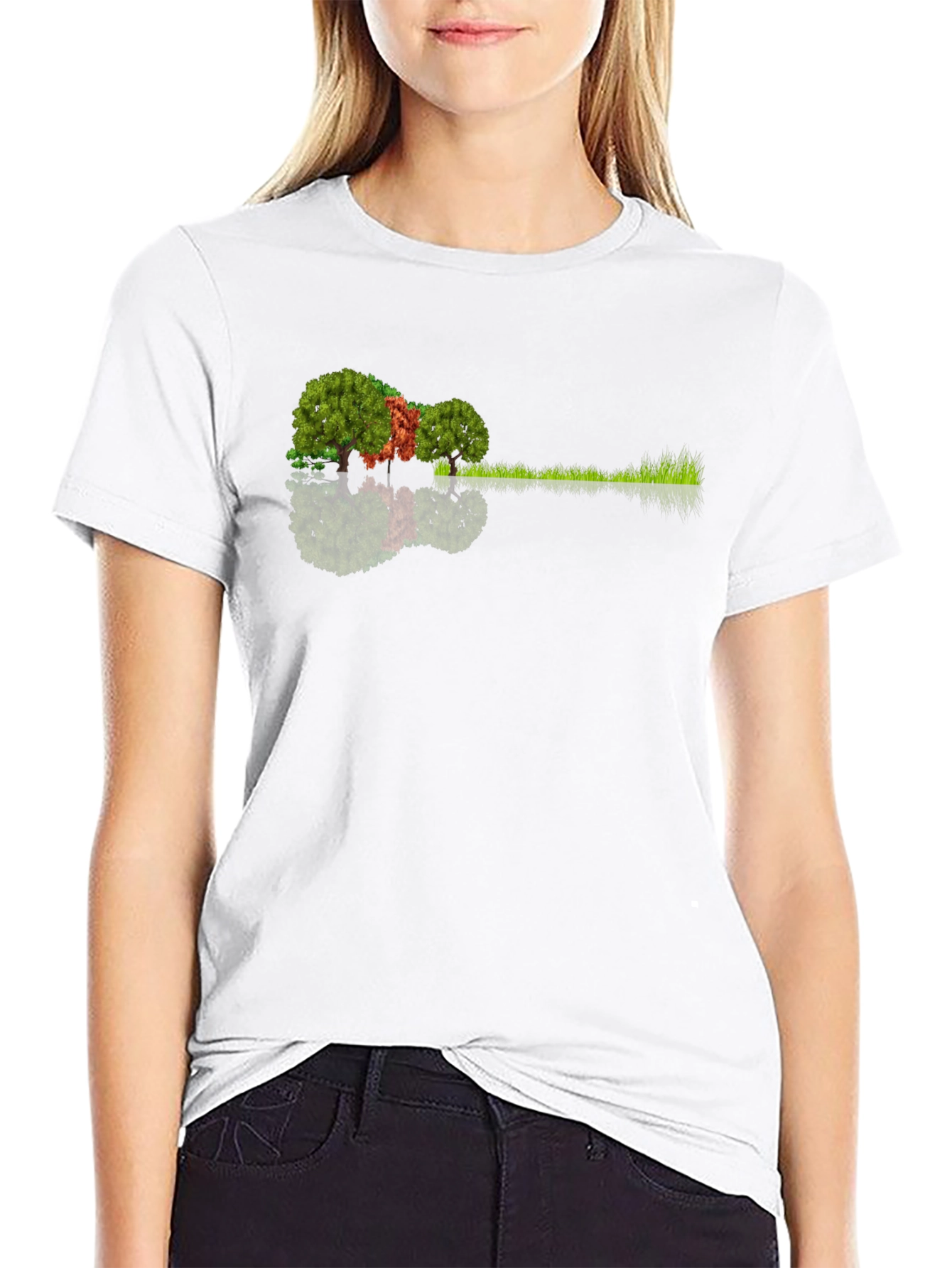 Black Nature Guitar Tee: Eco-Friendly Music Lover's Shirt view 9