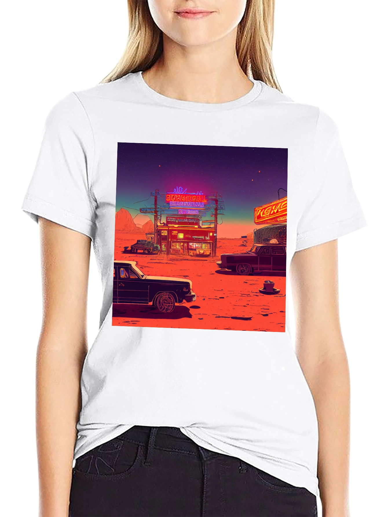 Black Retro Desert Neon T-Shirt view 9