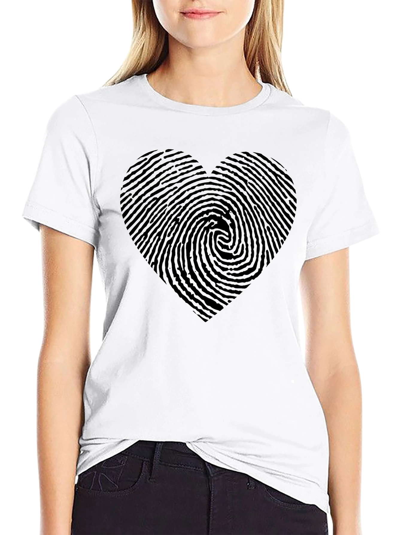 Black Fingerprint Heart Black T-Shirt view 9