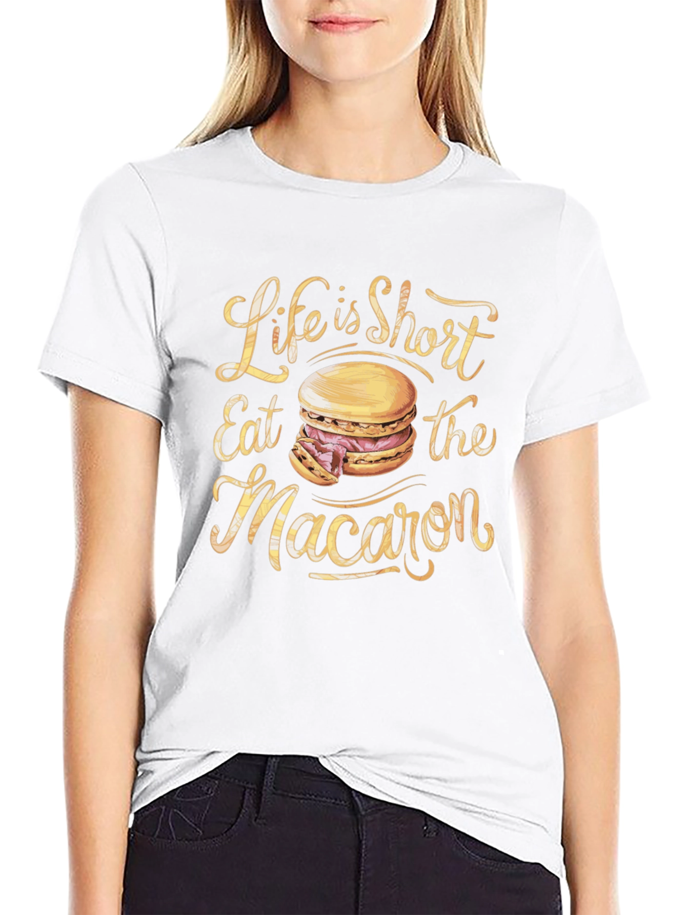 Black Life is Short Eat Macaron Graphic Tee view 9