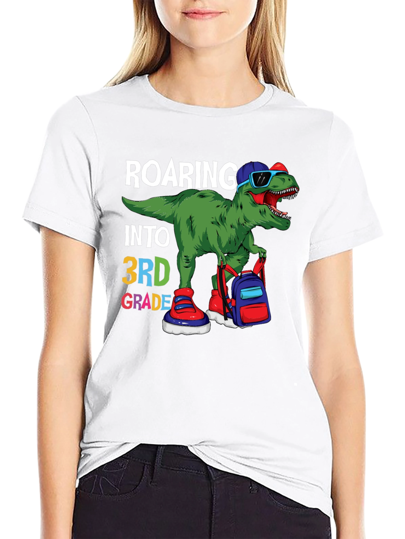 Black Roaring Into 3rd Grade Dinosaur T-Shirt view 9