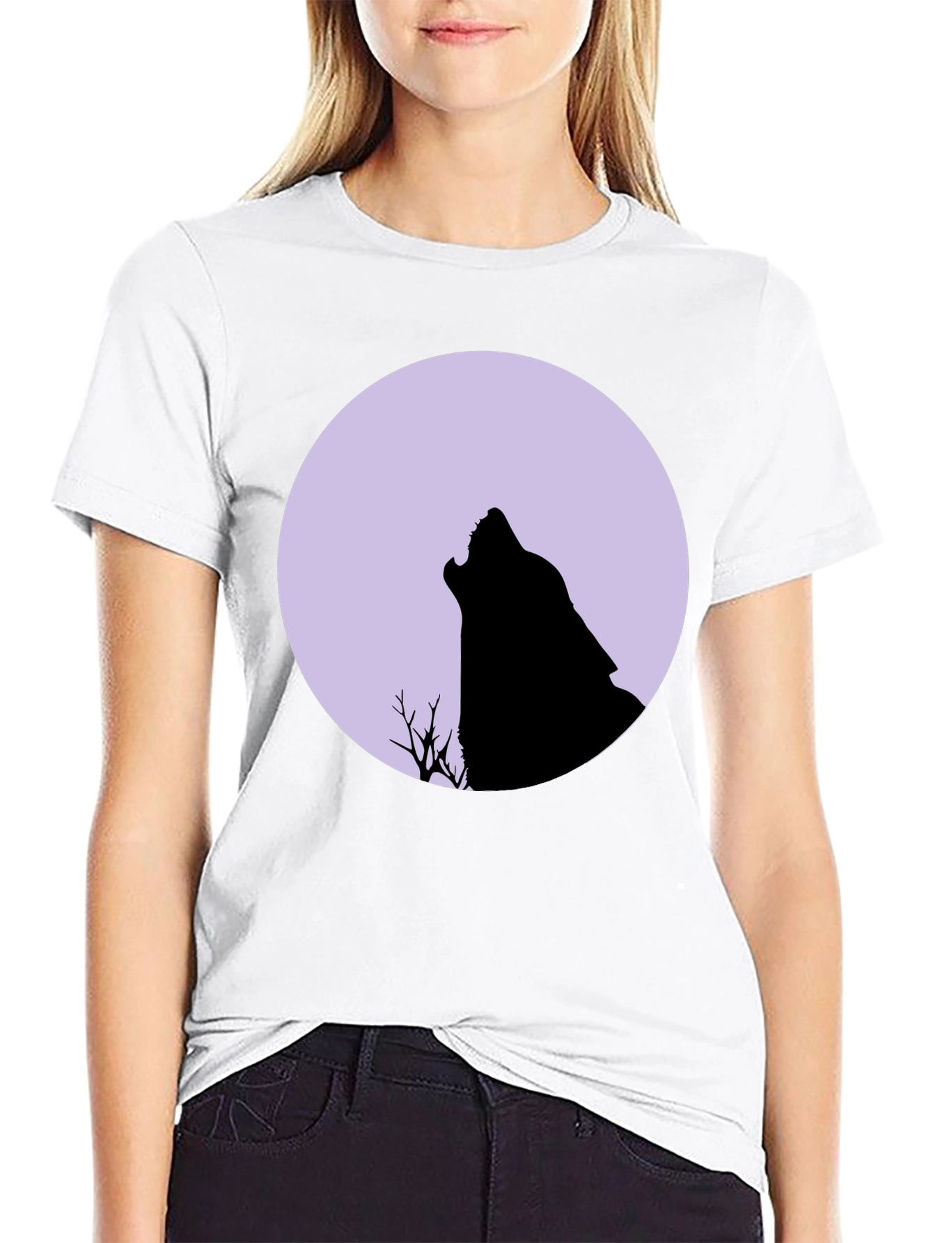 Black Wolf Moon Graphic Tee - Black Cotton T-Shirt view 9