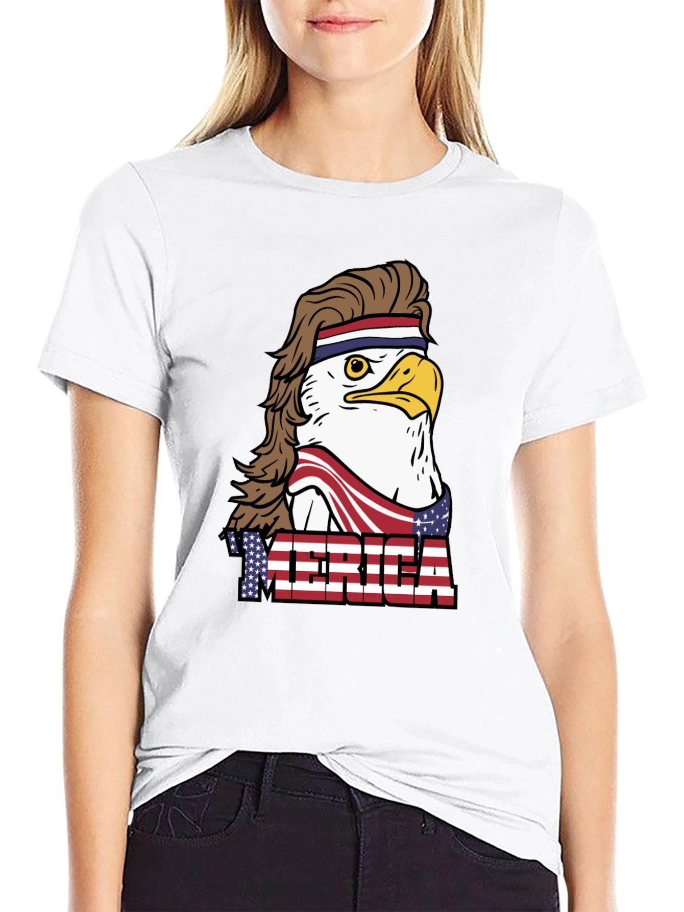Black USA Eagle Mullet T-Shirt: Patriotic & Funny view 9