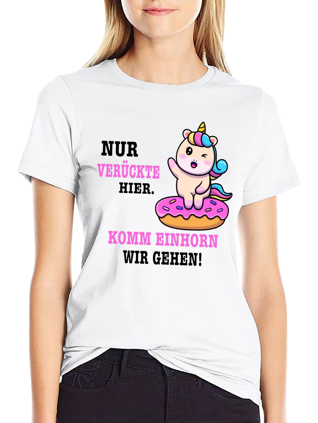 Black Funny Unicorn Donut T-Shirt - Verruckte Hier Komm Einhorn view 9