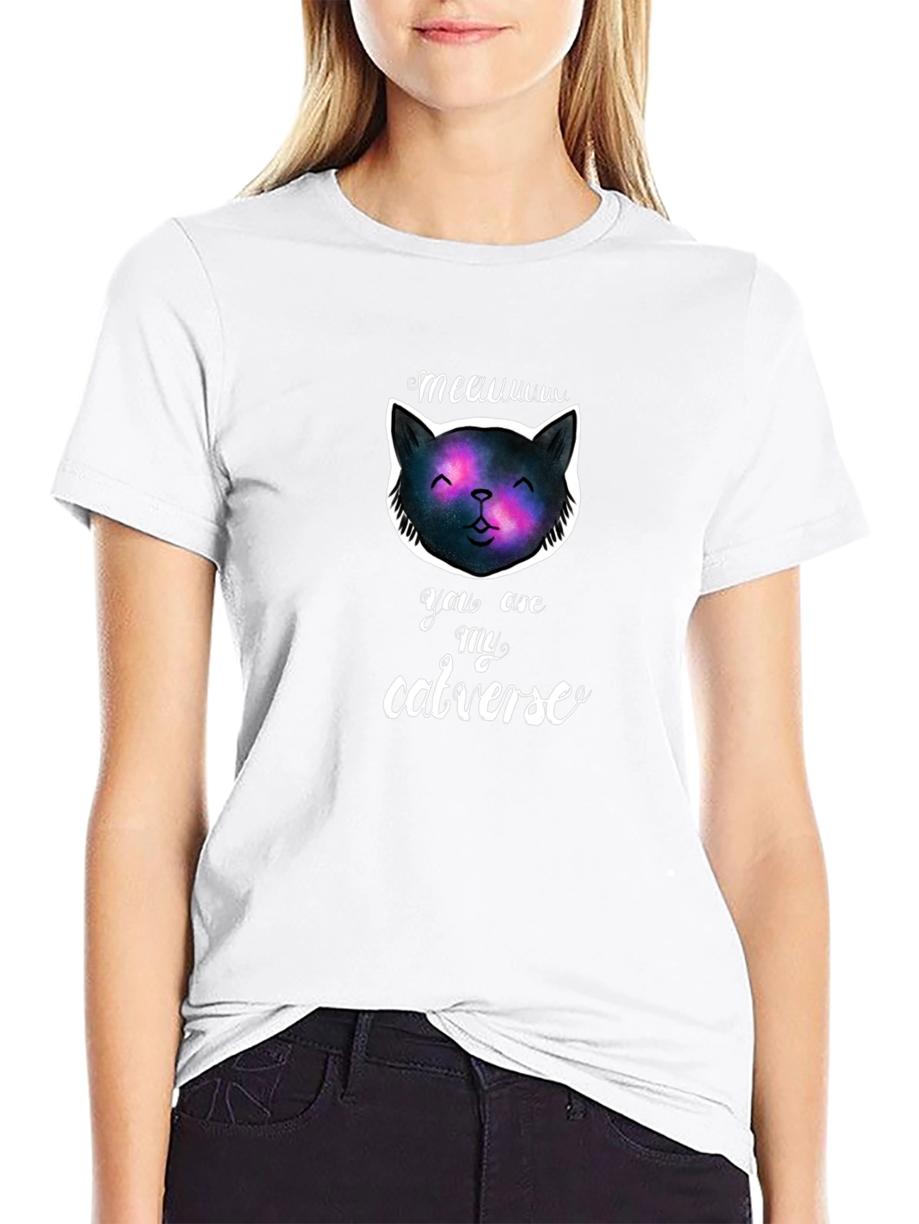 Black Meauuu Catverse T-Shirt - Galaxy Cat Graphic Tee view 9