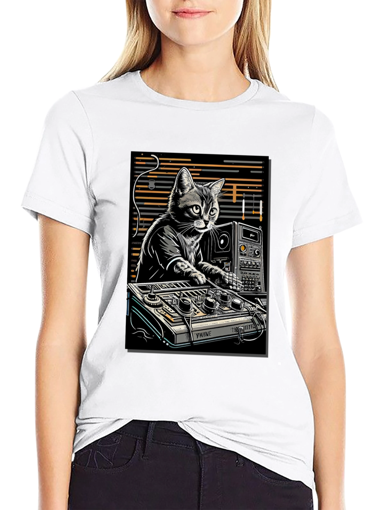 Black DJ Cat Graphic T-Shirt view 9