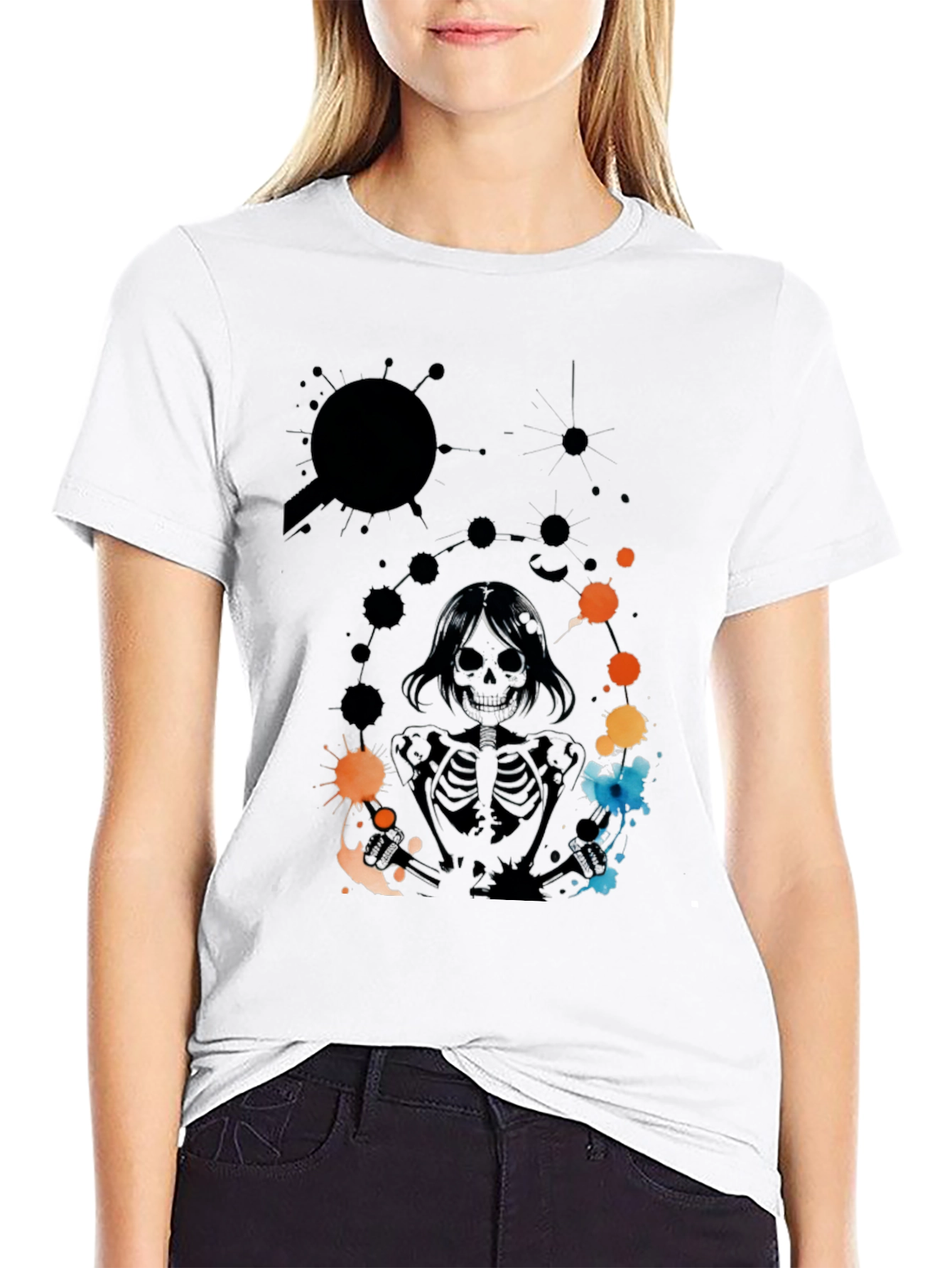 Black Skeleton Print Black T-Shirt view 9