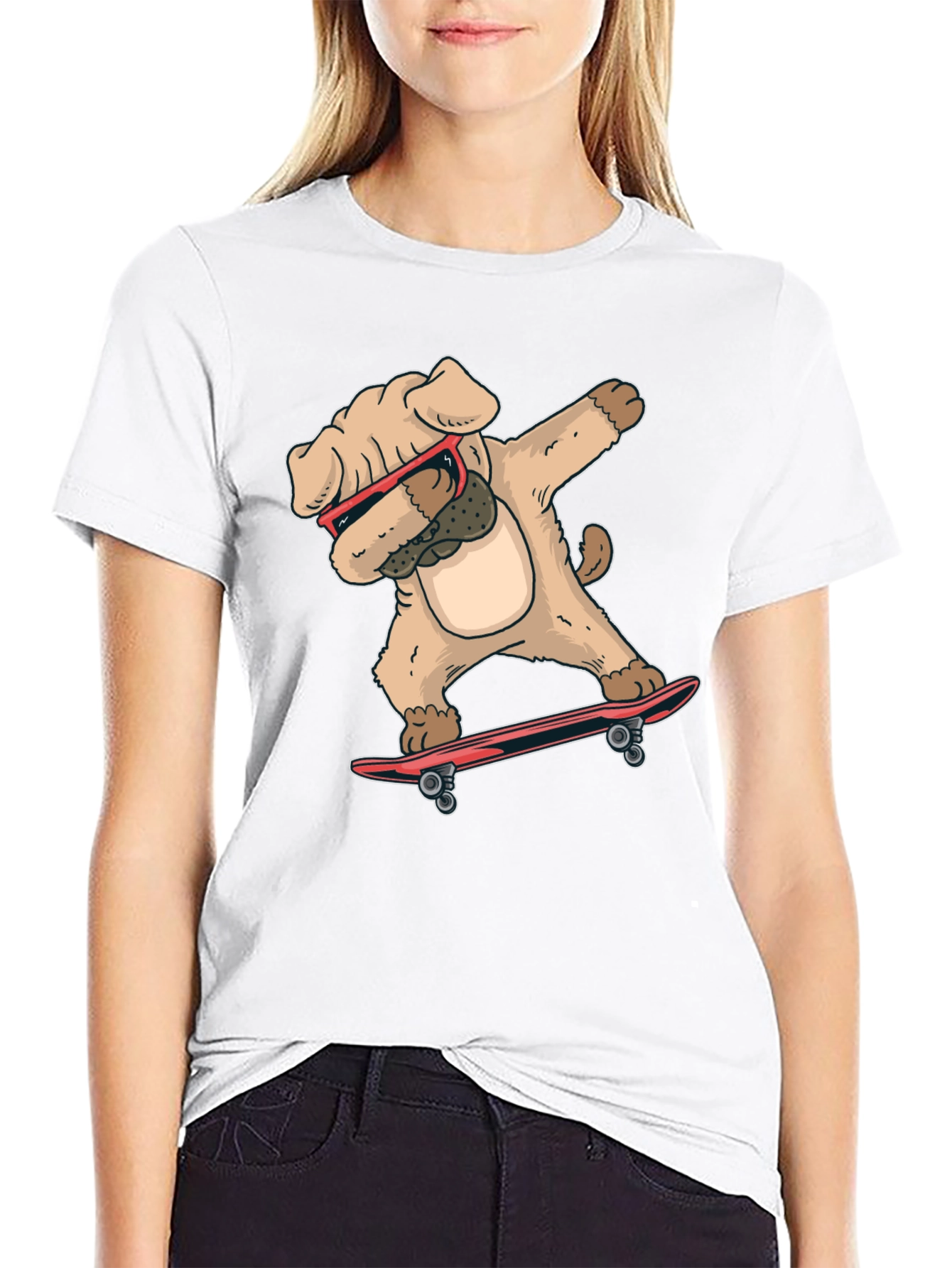 Black Dabbing Dog Skateboard T-Shirt view 9