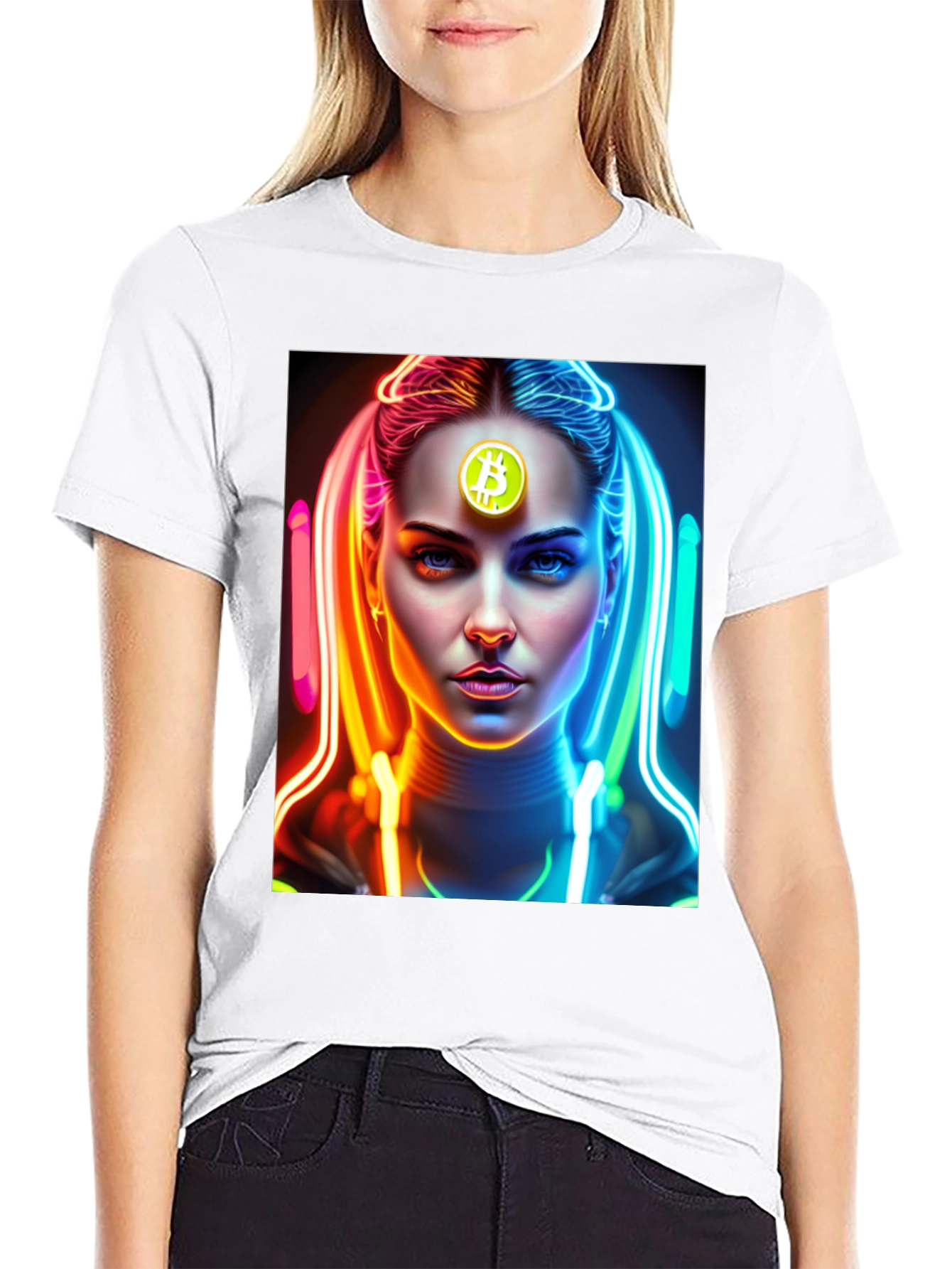 Black Bitcoin Woman Black Tee - Crypto Fashion view 9