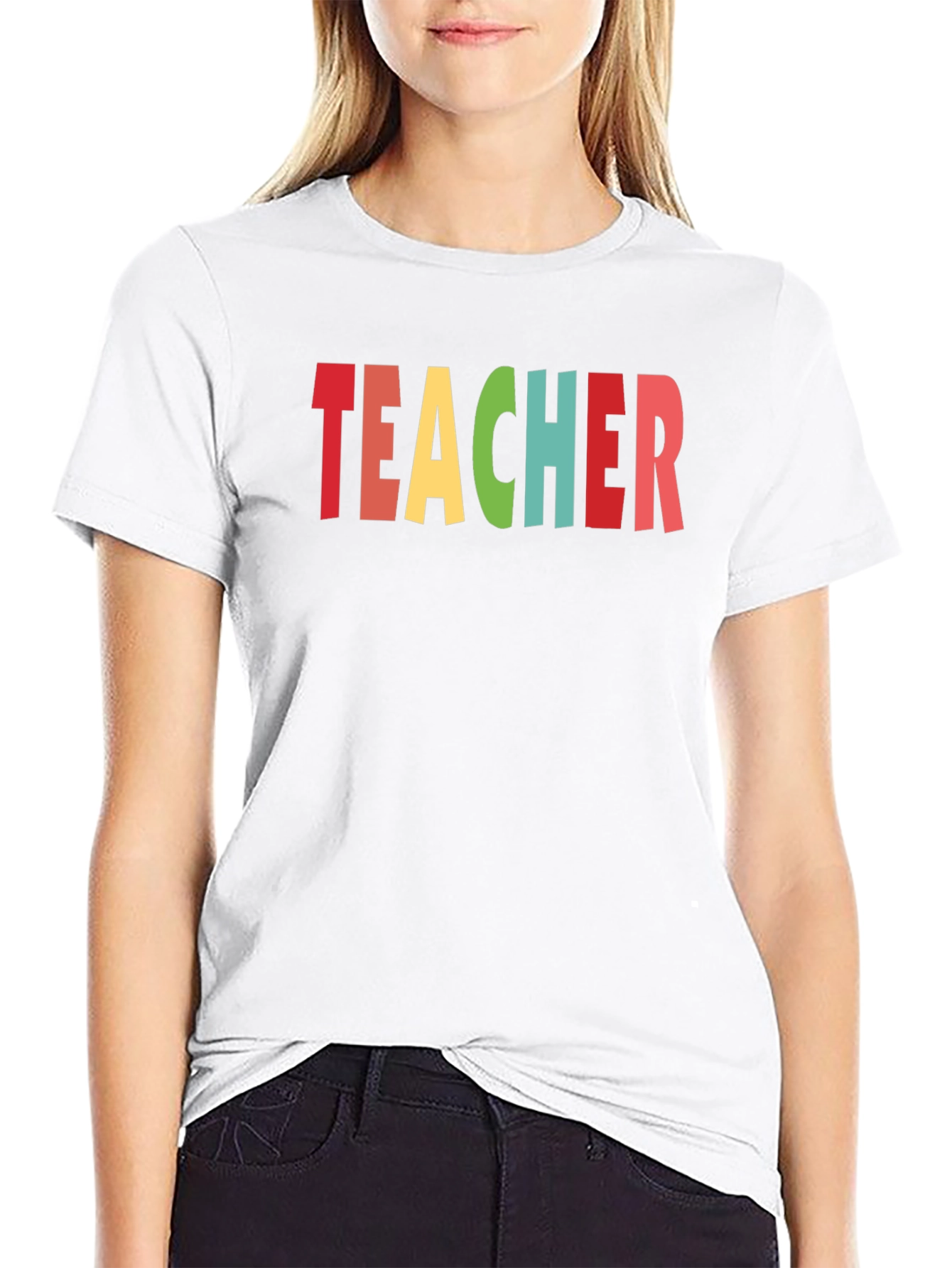 Black Colorful Teacher T-Shirt - Unisex Crew Neck view 9