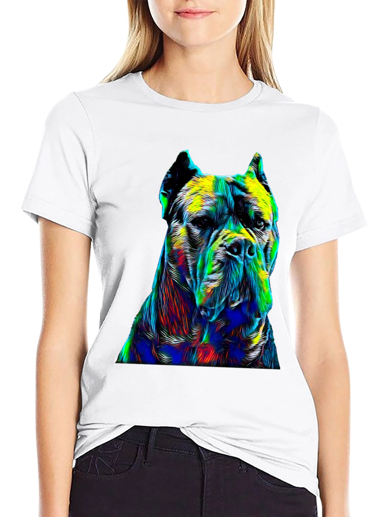 Black Abstract Dog Print Black T-Shirt view 9