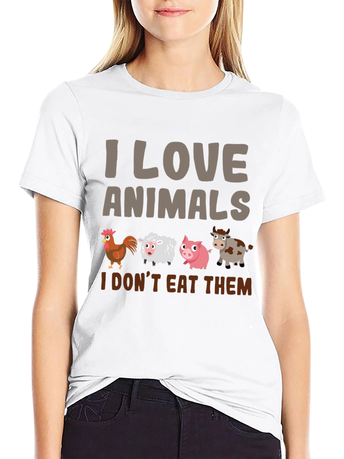 Black I Love Animals T-Shirt - Vegan Statement Tee view 9