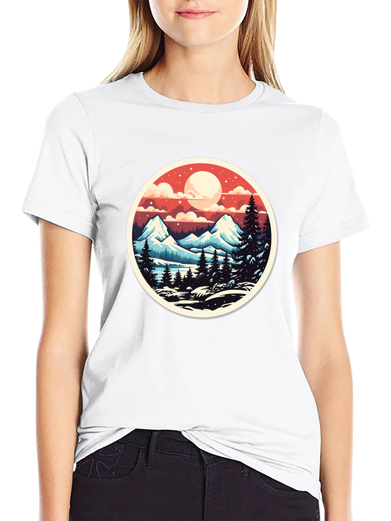 Black Mountain Landscape Graphic Tee - Black Casual T-Shirt view 9