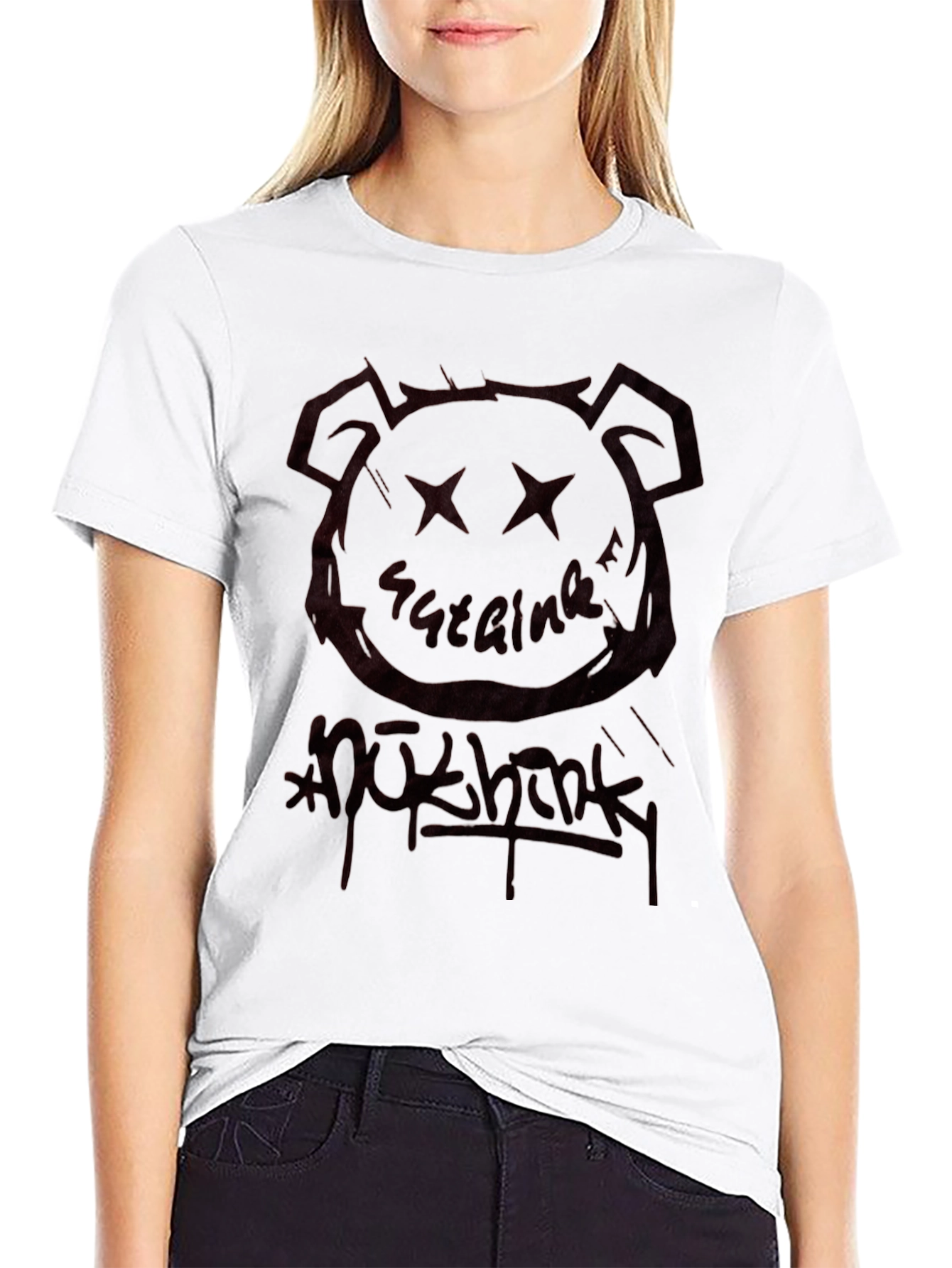 Black Black Graphic Tee - Bear Head & Graffiti view 9
