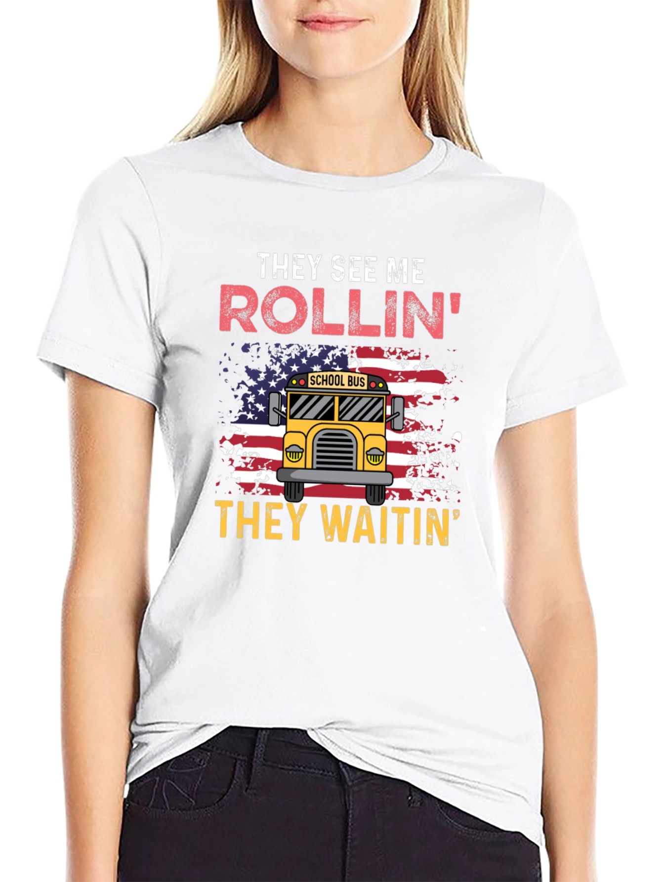 Black They See Me Rollin' T-Shirt School Bus view 9