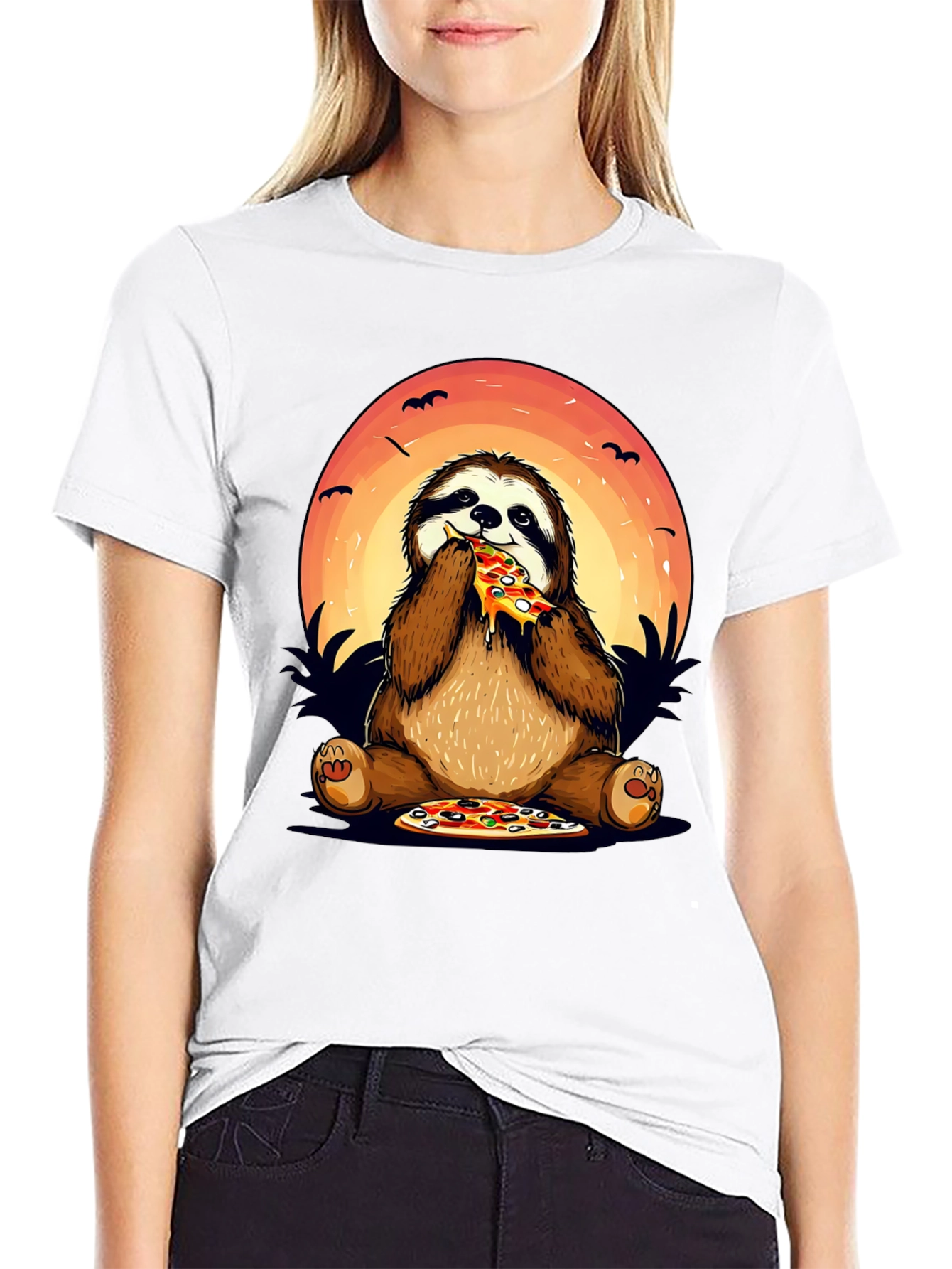 Black Sloth Pizza Lover Graphic T-Shirt view 9