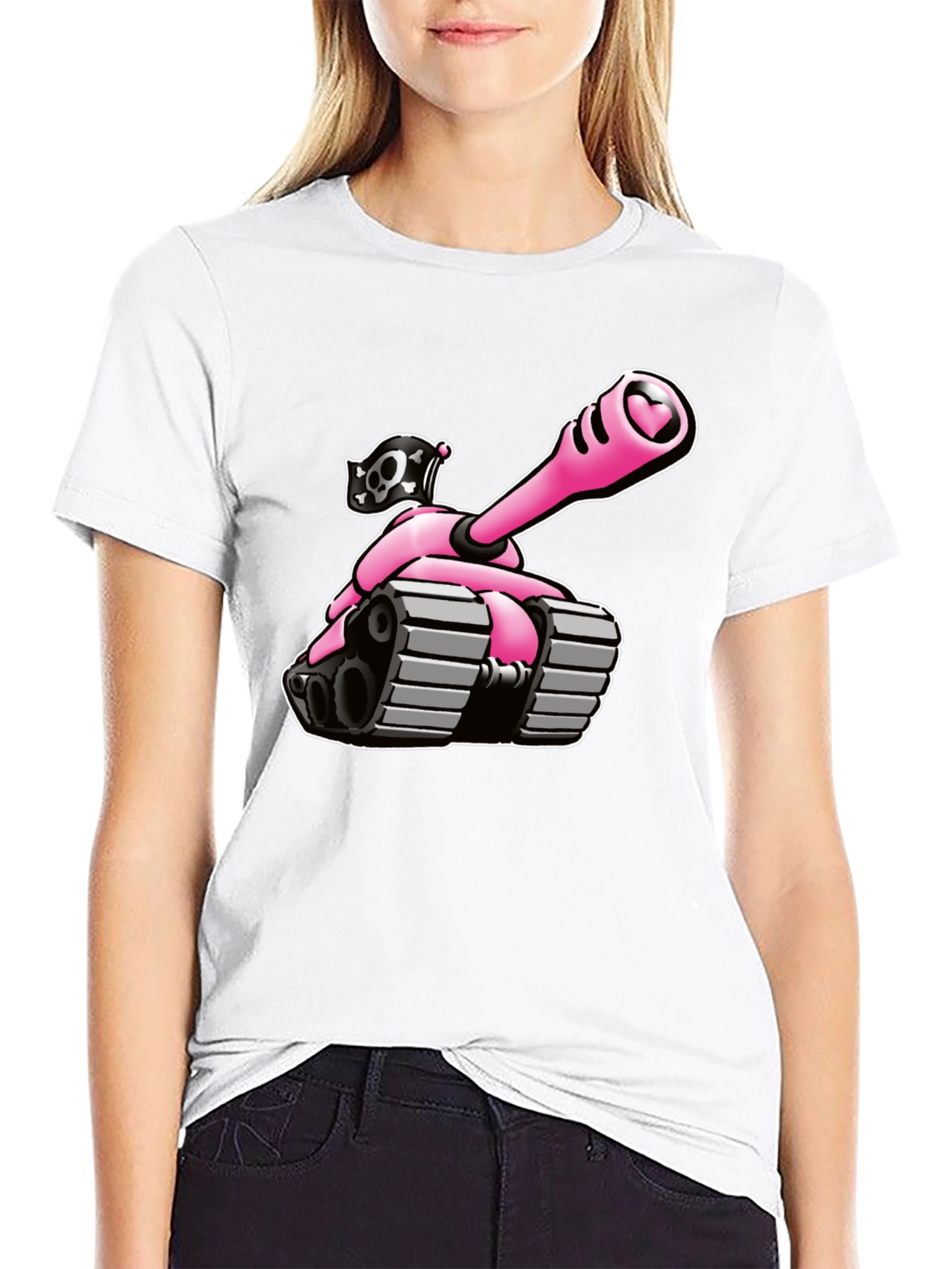 Black Pink Tank T-Shirt - Heart Cannon Pirate Tee view 9