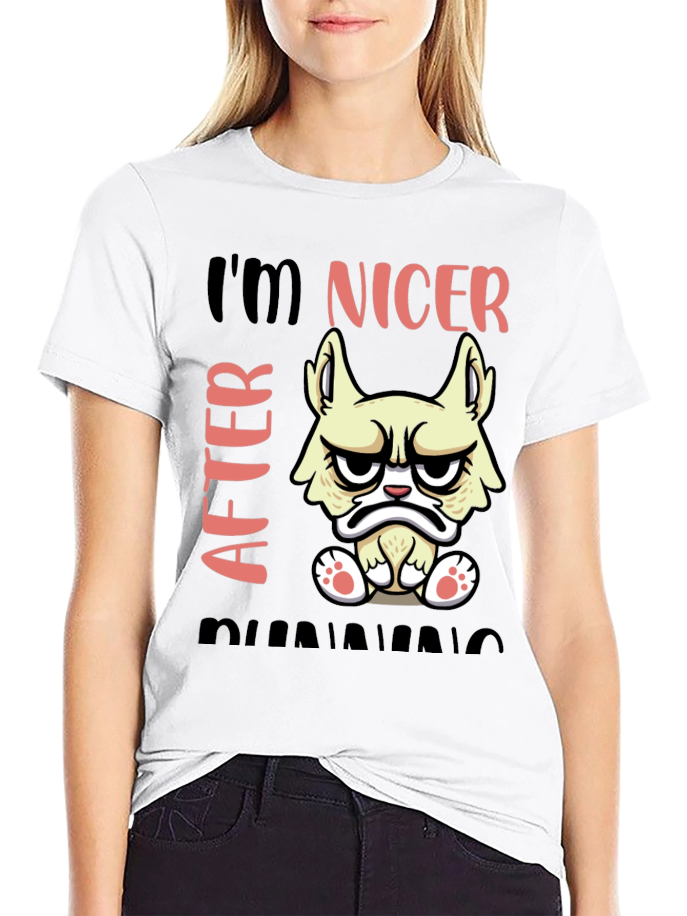 Black Funny Grumpy Cat T-Shirt - I'm Nicer After Running view 9