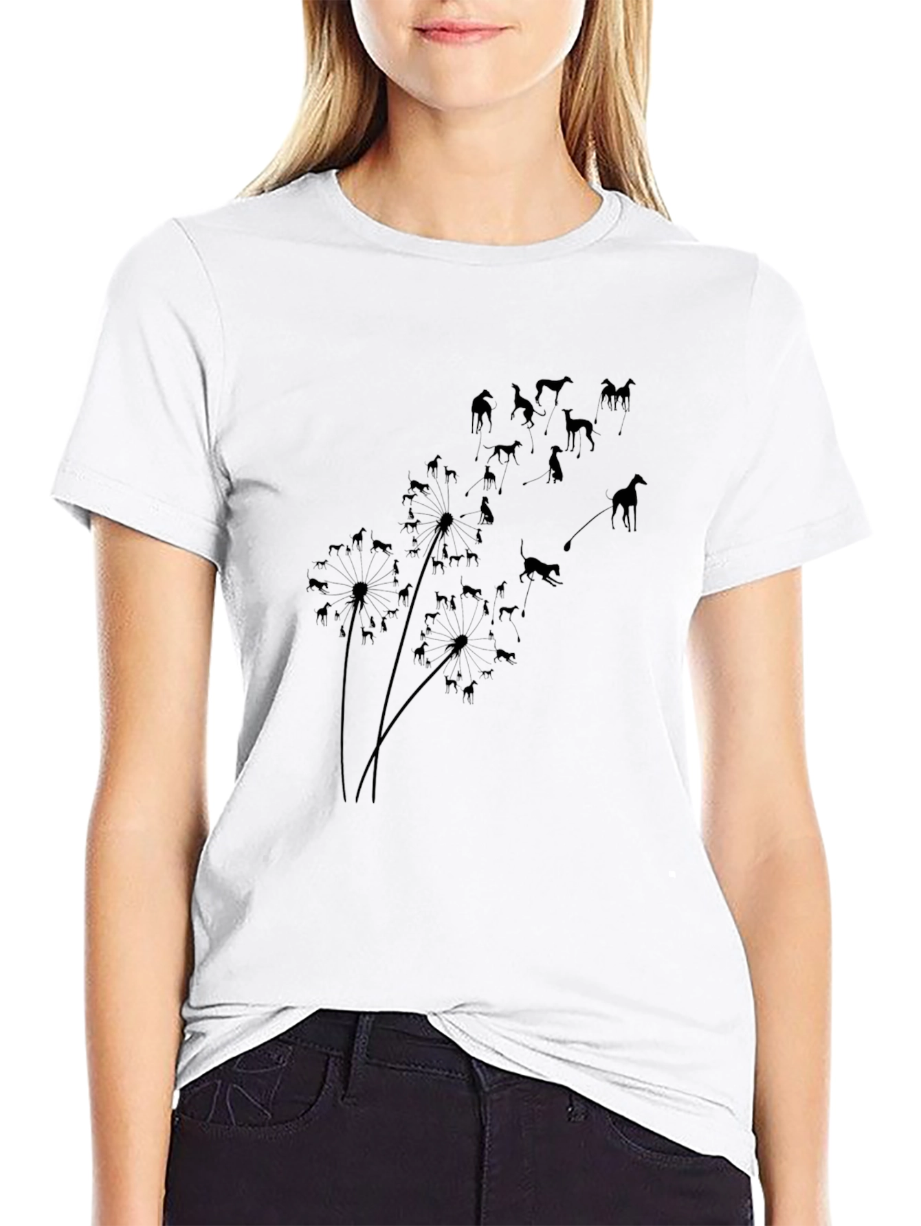 Black Dandelion Greyhounds Black T-Shirt - Unique Dog Lover Design view 9