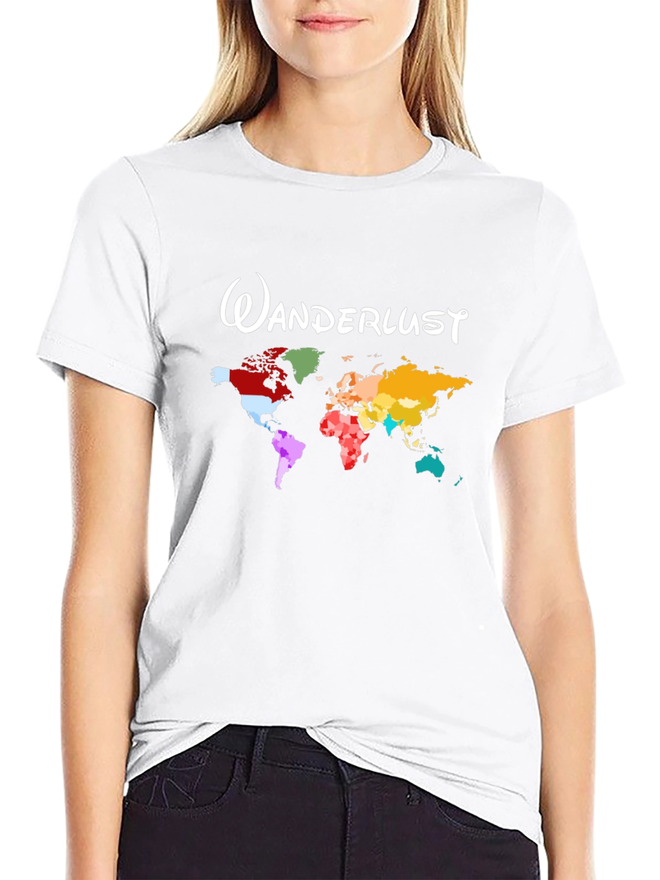 Black Wanderlust World Map Black T-Shirt view 9