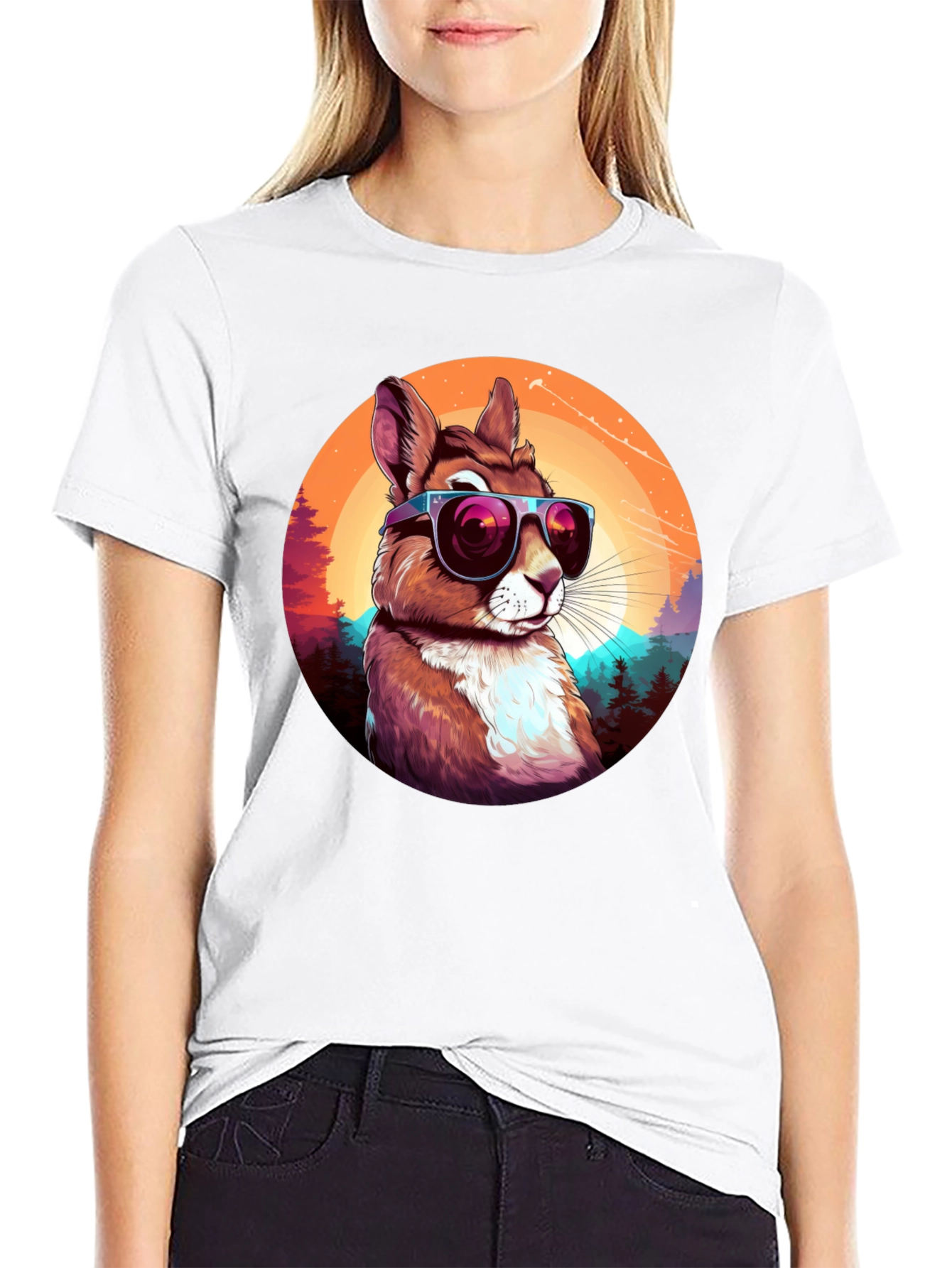 Black Cool Squirrel Graphic Tee - Retro Sunset Design view 9