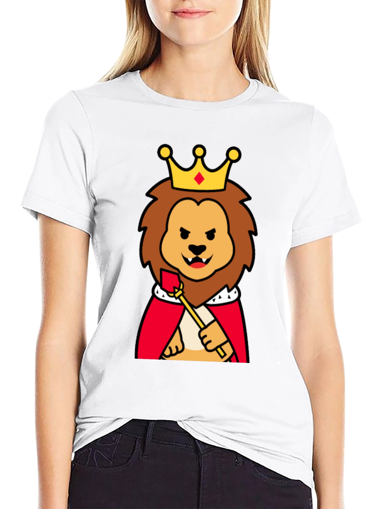 Black King Lion Graphic Tee - Funny Cartoon Animal T-Shirt view 9
