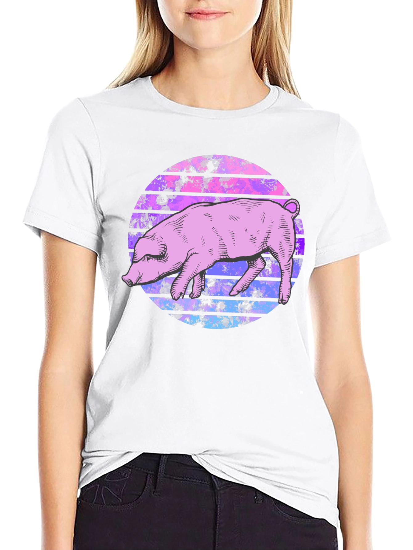 Black Retro Pig Graphic Tee - Unique Style view 9