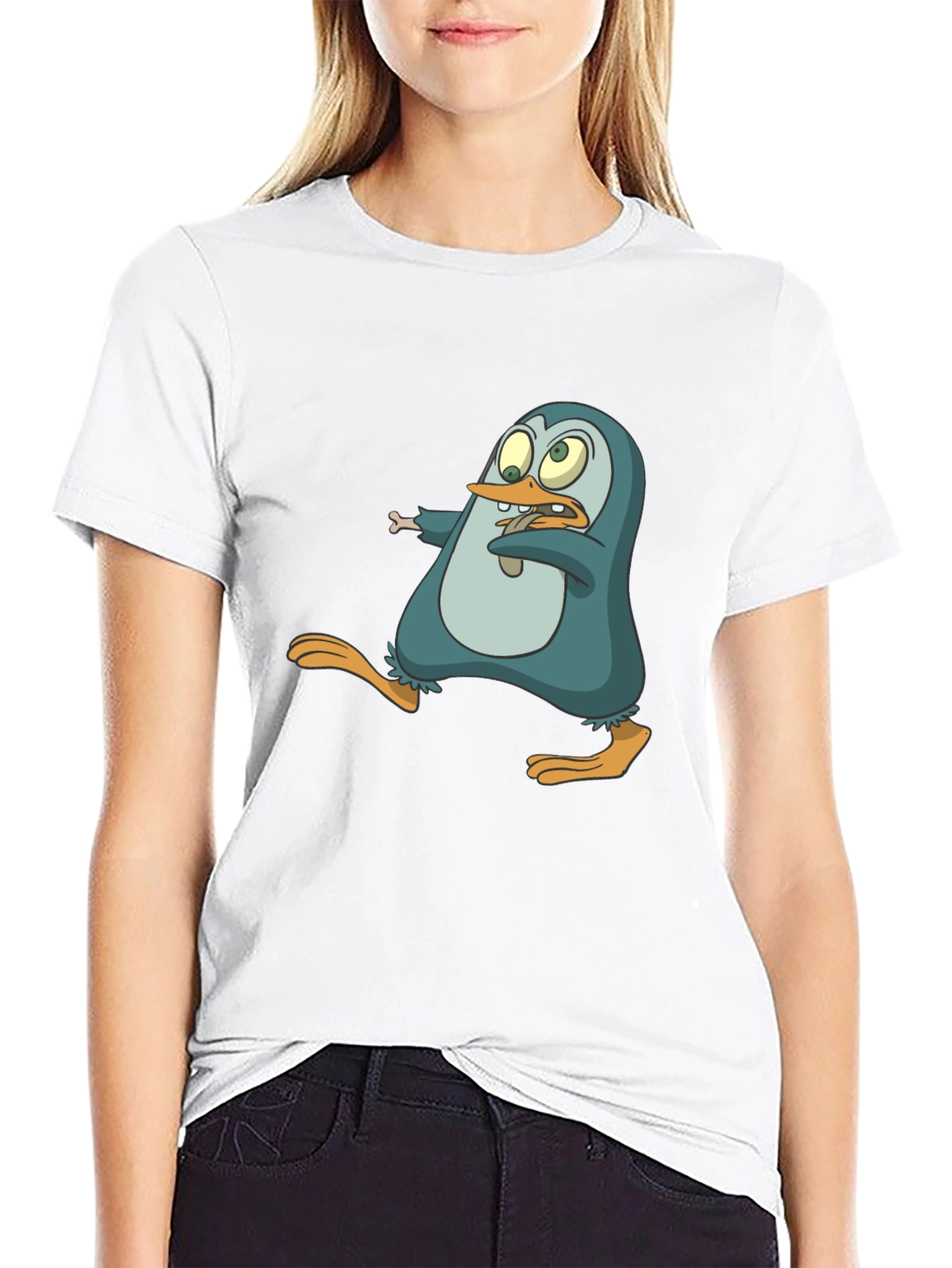 Black Cartoon Penguin Graphic Tee - Men's Black T-Shirt view 9
