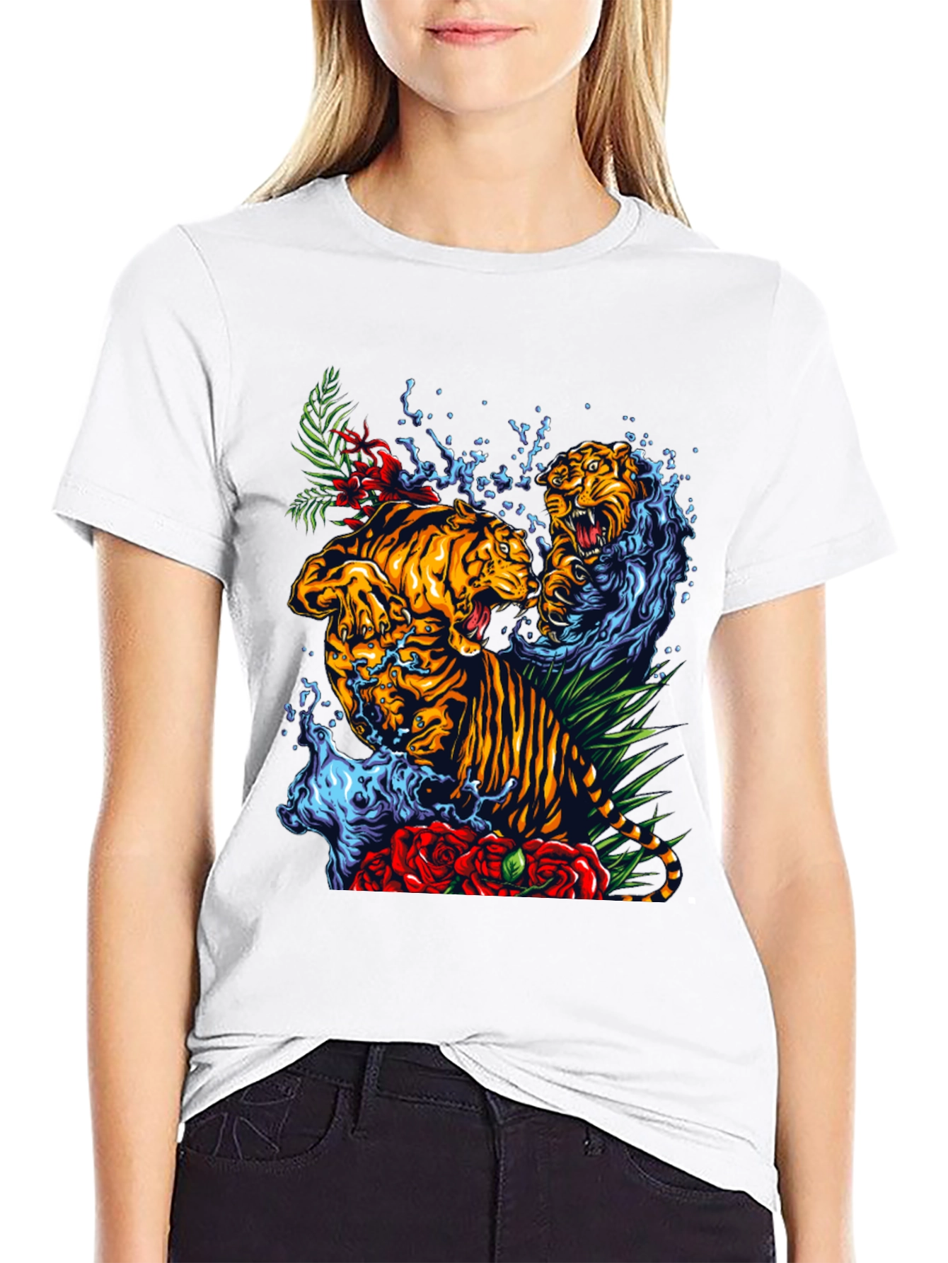 Black Tiger Splash Graphic Tee - Bold Animal Print T-Shirt view 9