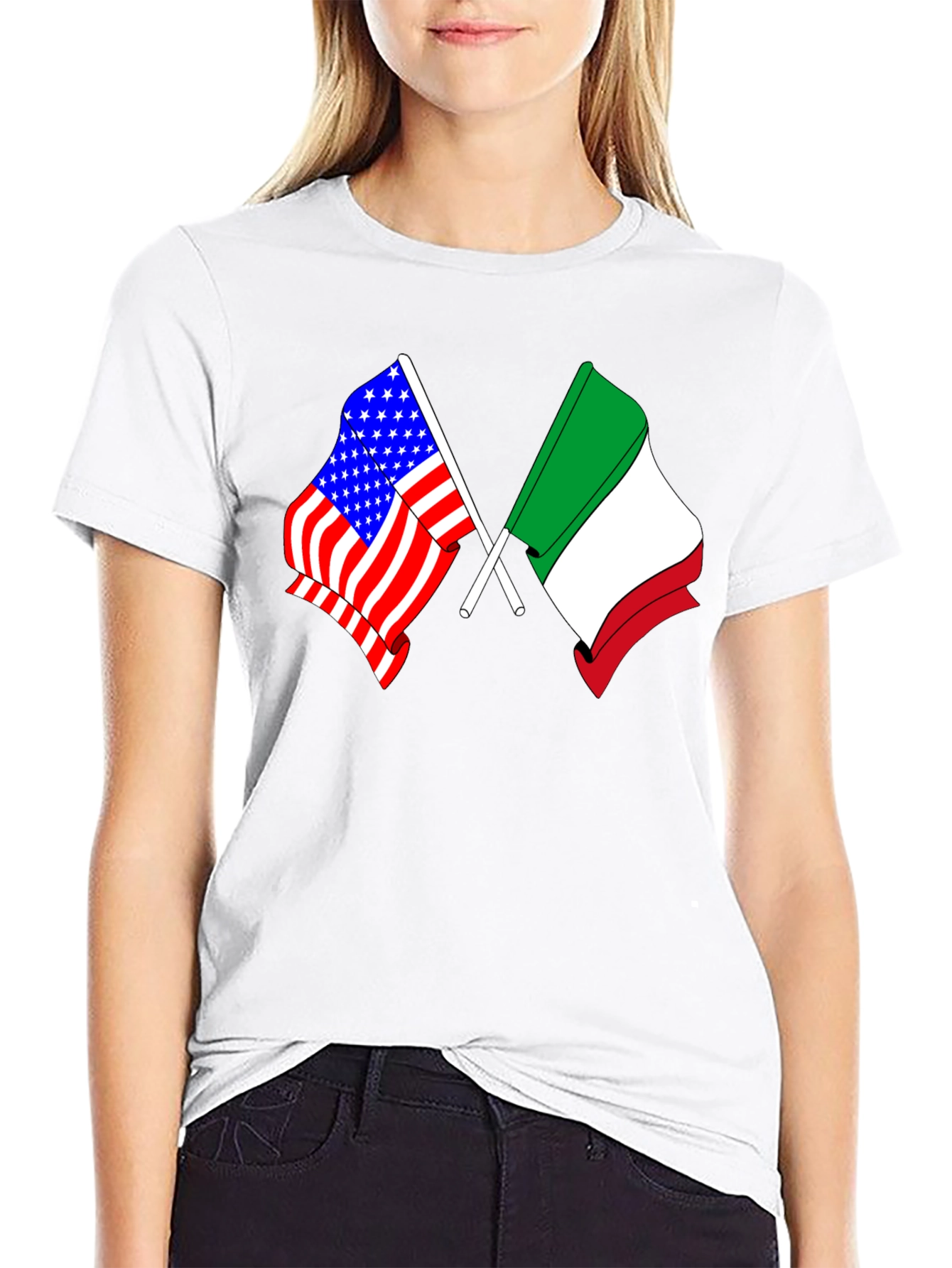 Black USA Italy Flags Graphic T-Shirt view 9