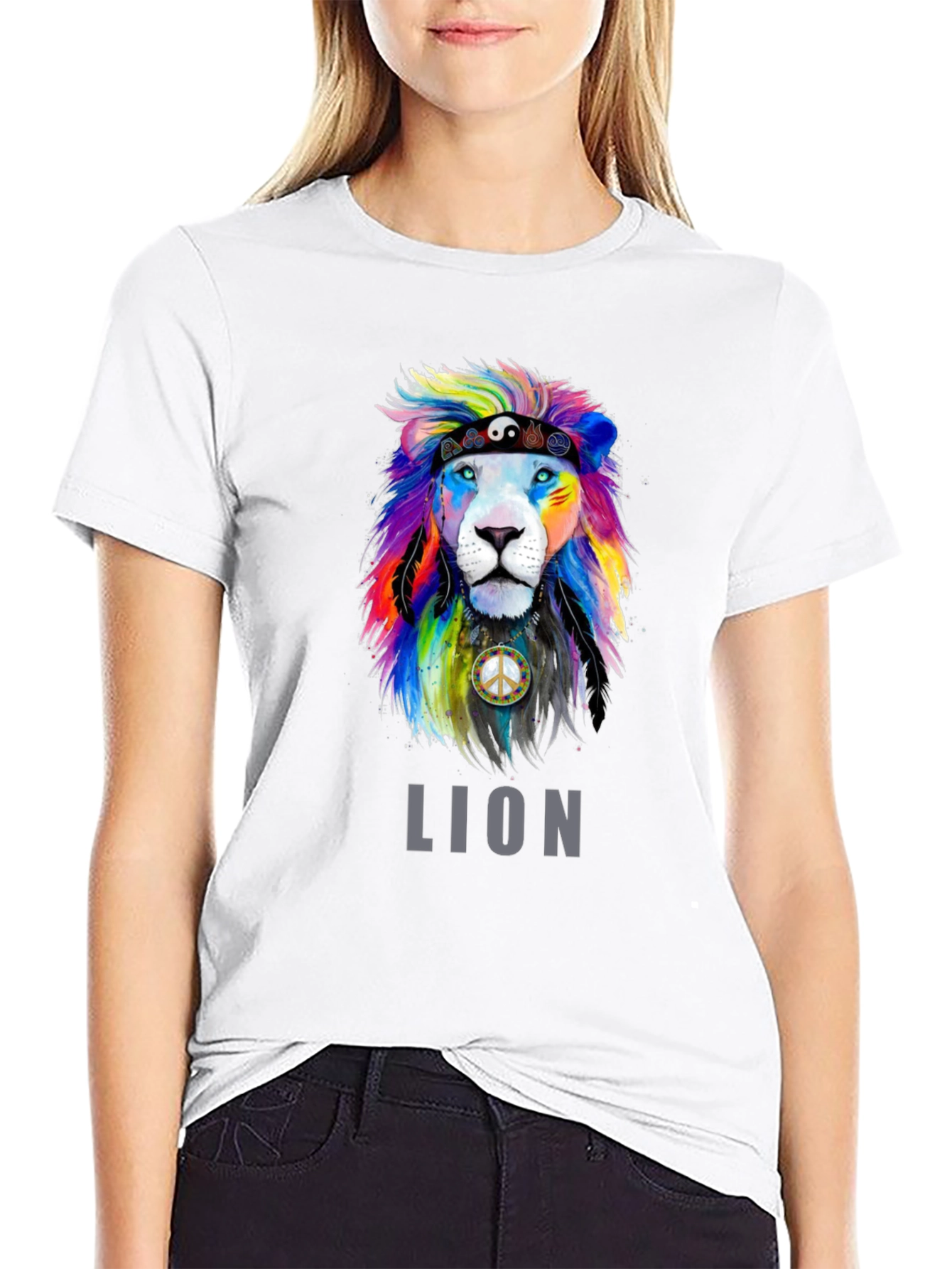 Black Colorful Lion Graphic Tee - Peace & Pride T-Shirt view 9