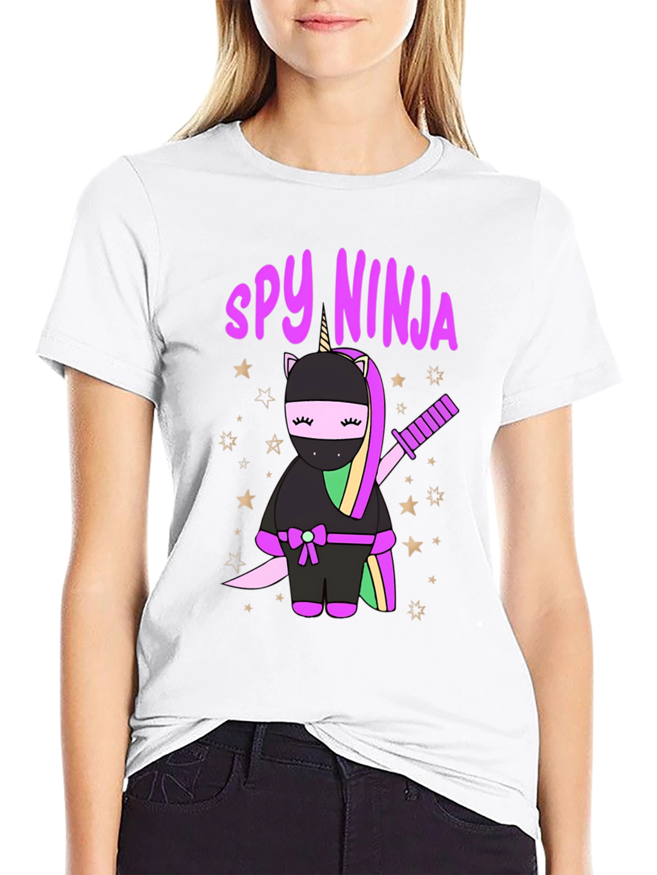 Black Spy Ninja Unicorn Graphic T-Shirt view 9