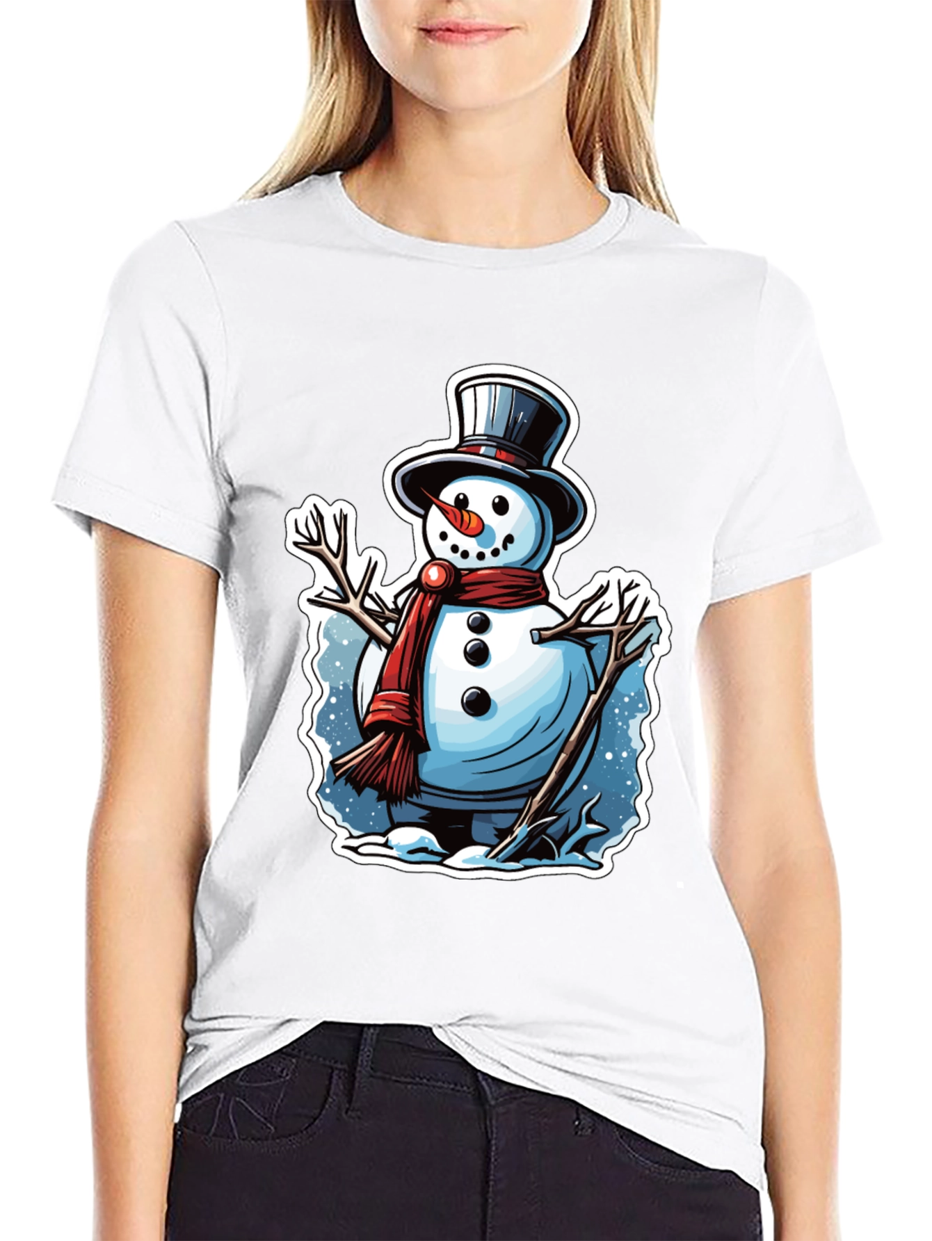 Black Festive Snowman Graphic Tee view 9