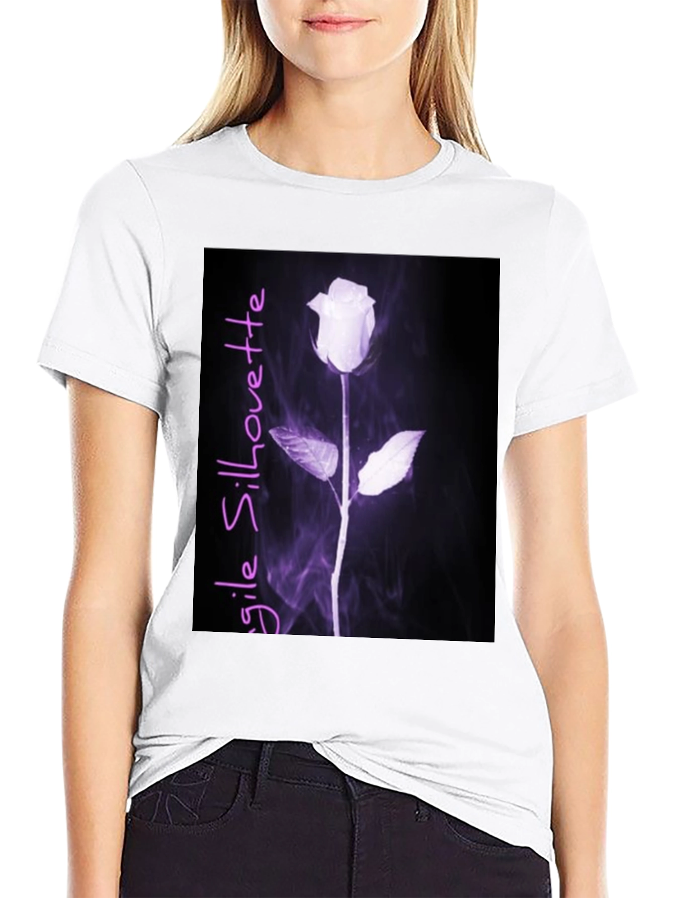 Black Fragile Silhouette Rose Graphic Tee - Black view 9
