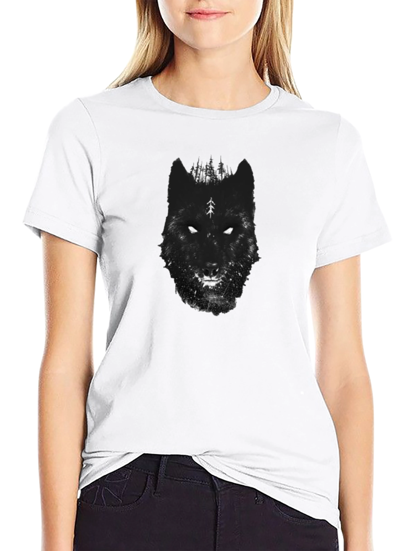 Black Wolf Forest Graphic Tee - Men's Black T-Shirt view 9