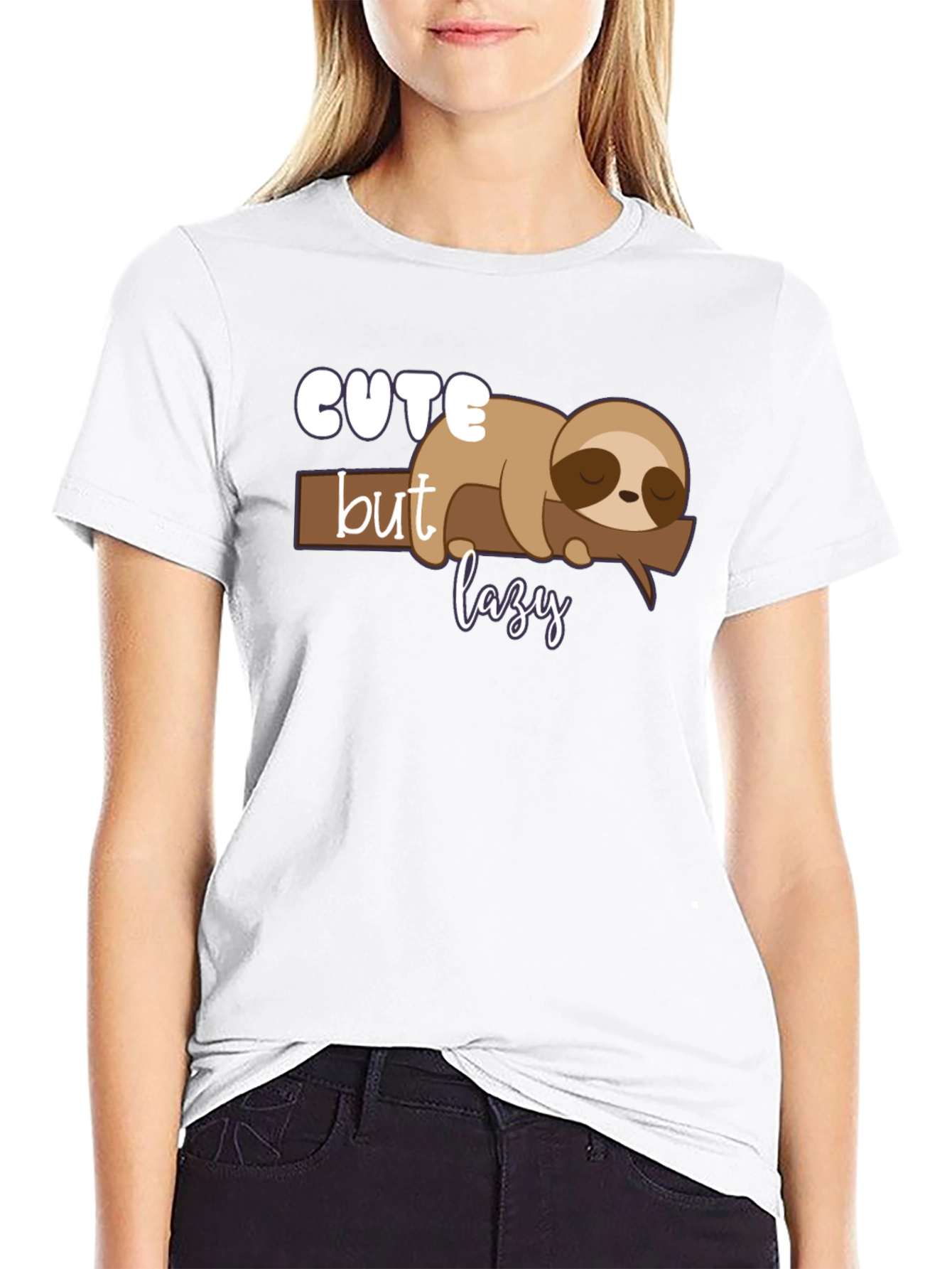 Black Cute But Lazy Sloth Graphic Tee view 9