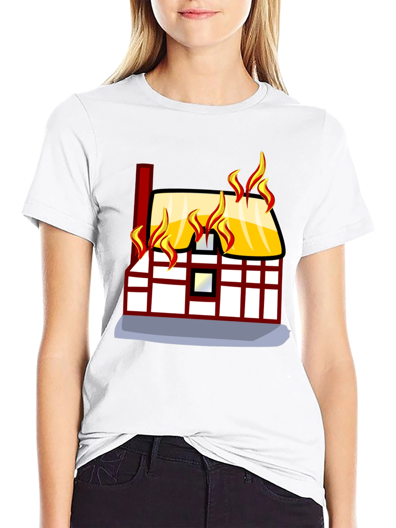 Black Burning House Graphic Tee - Black Cotton T-Shirt view 9