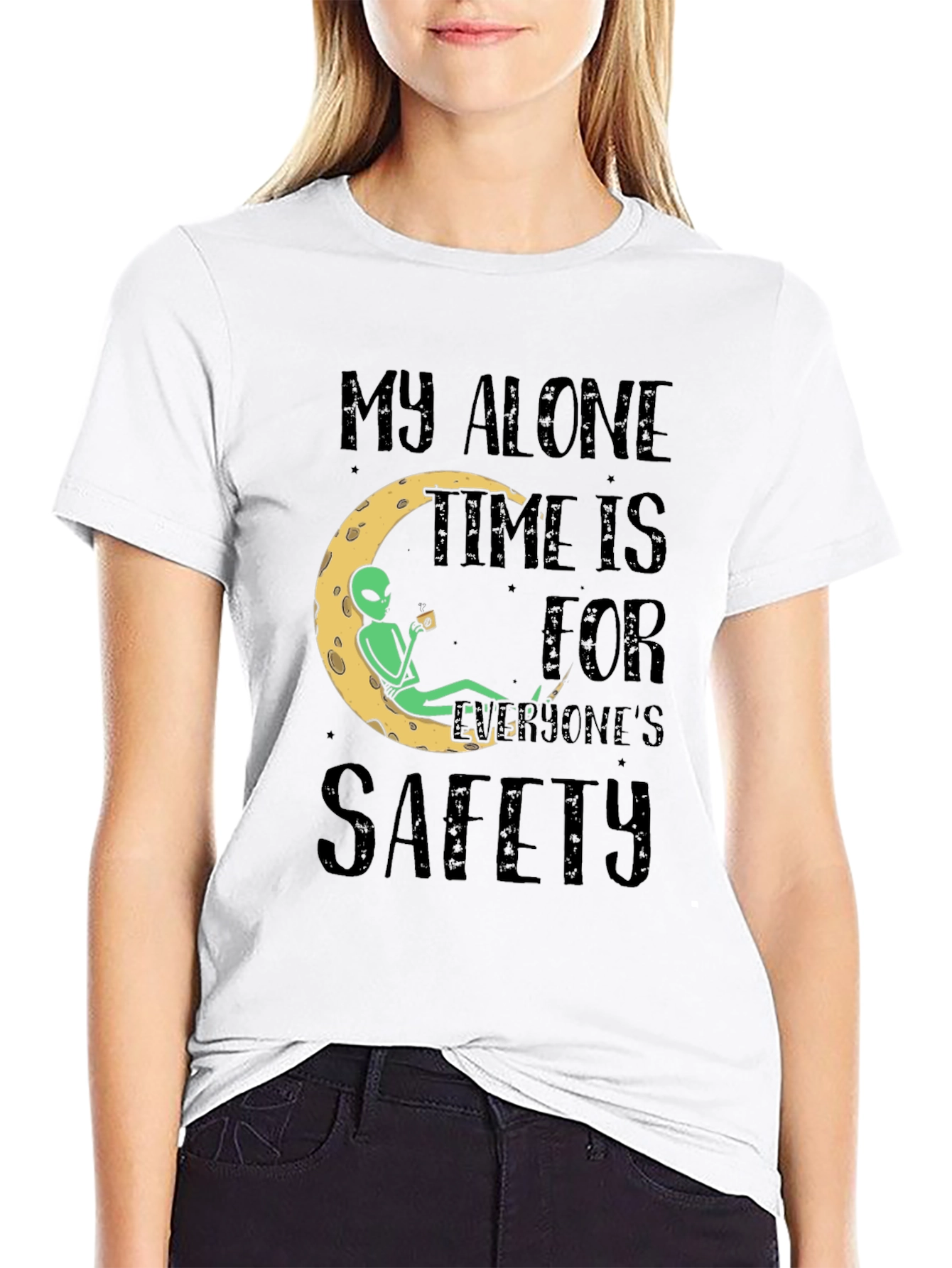 Black Alien Moon Time T-Shirt - My Alone Time Is For Everyone's Safety Tee view 9