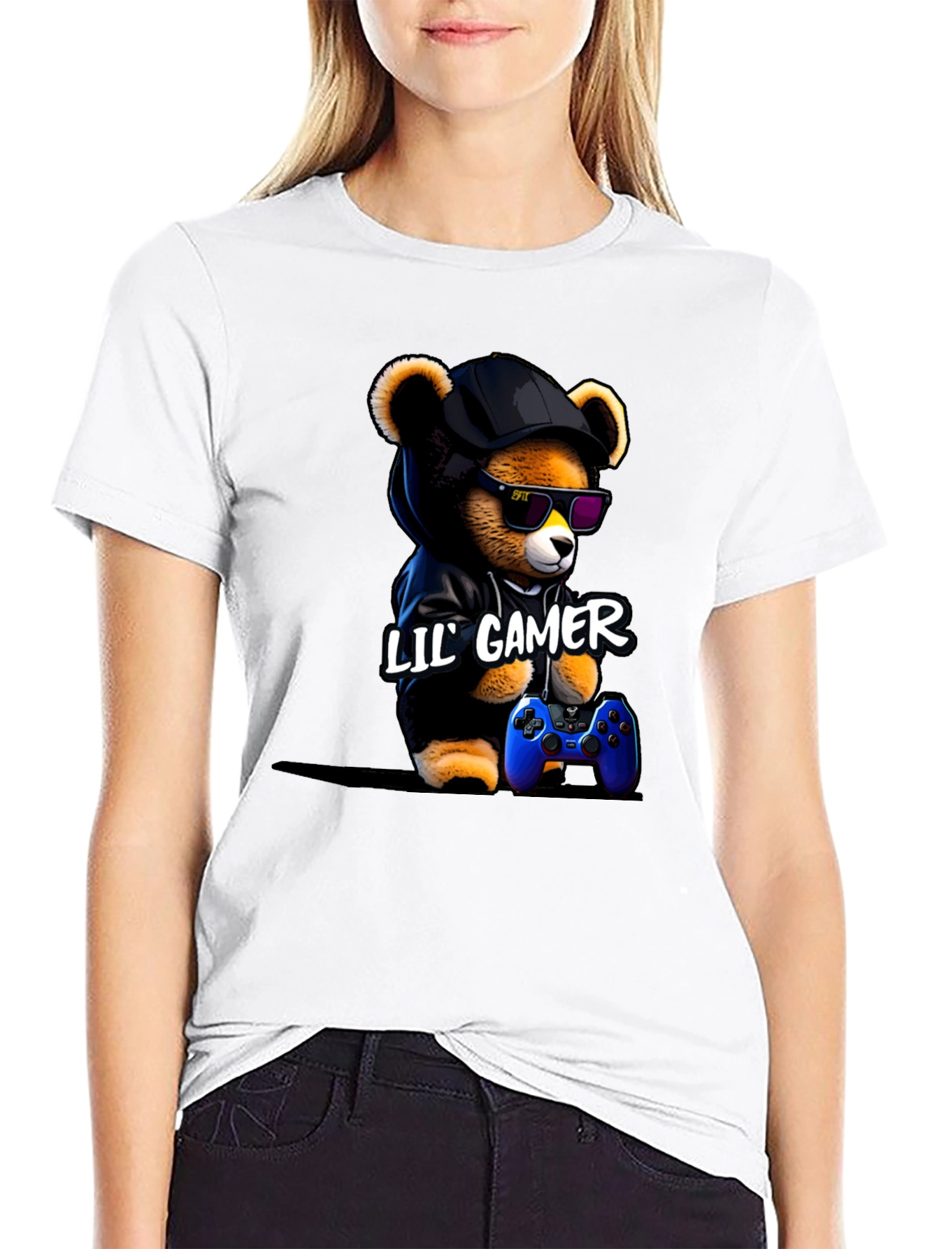 Black Lil' Gamer Bear T-Shirt view 9
