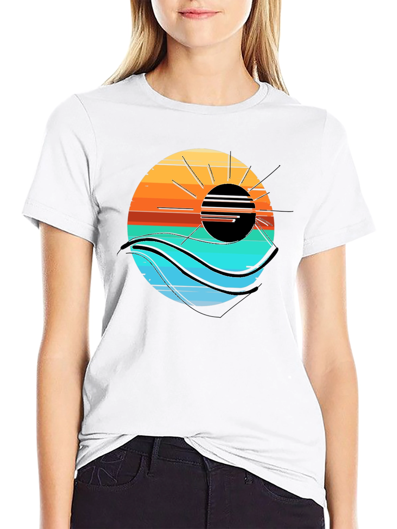 Black Sunset Wave Graphic Tee - Cool Coastal Style view 9