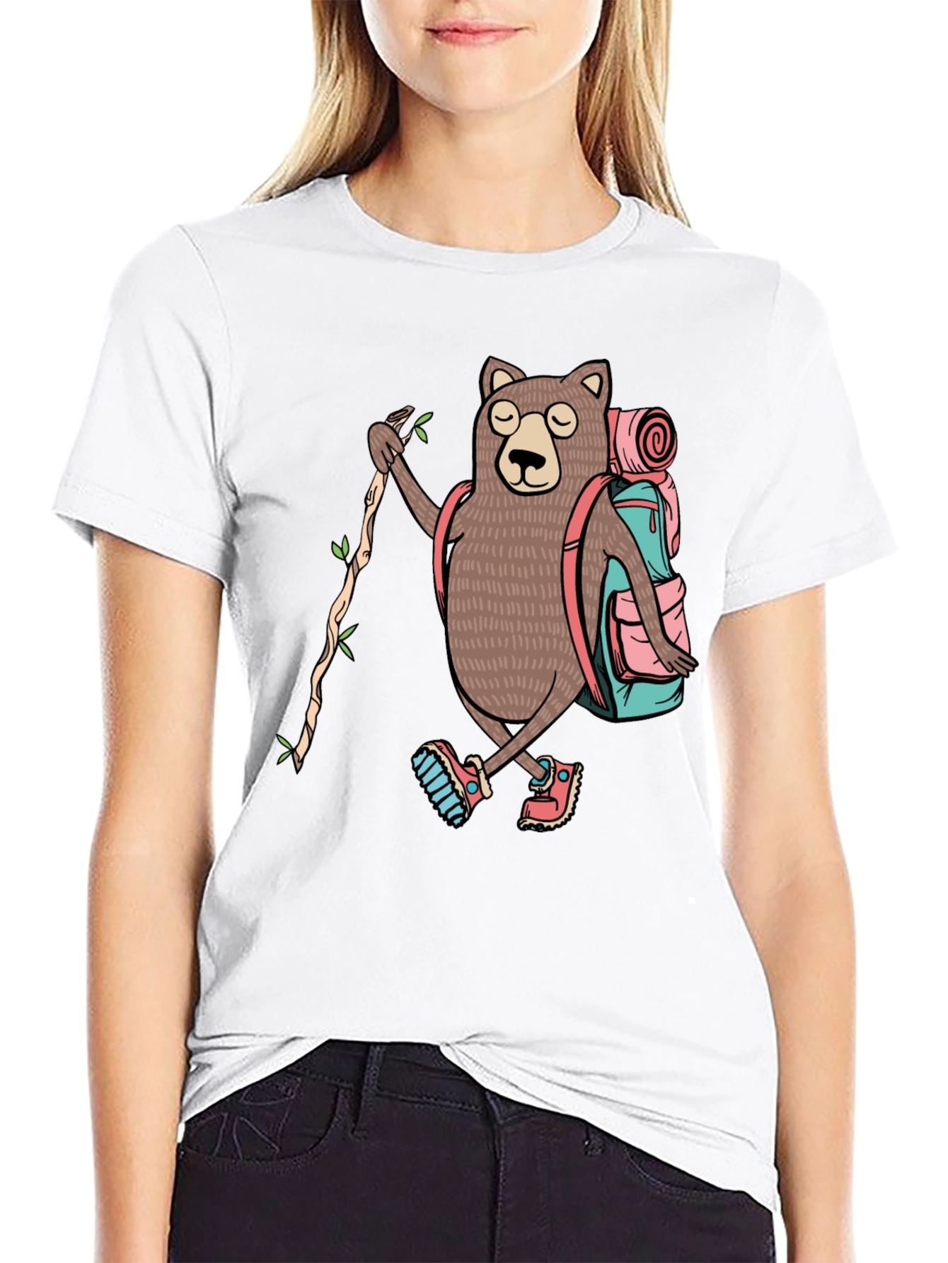 Black Hiking Bear Graphic T-Shirt view 9