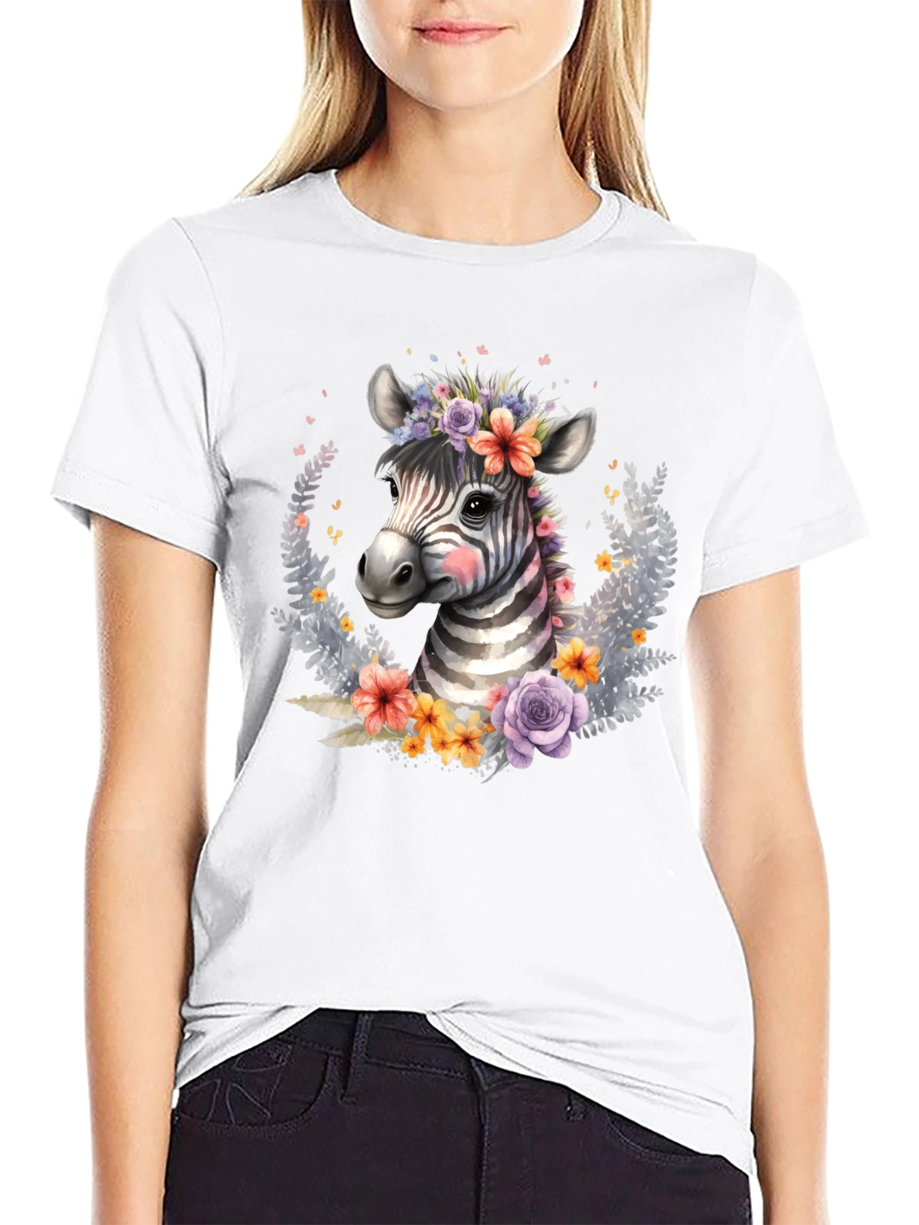 Black Floral Zebra Graphic T-Shirt - Unisex view 9