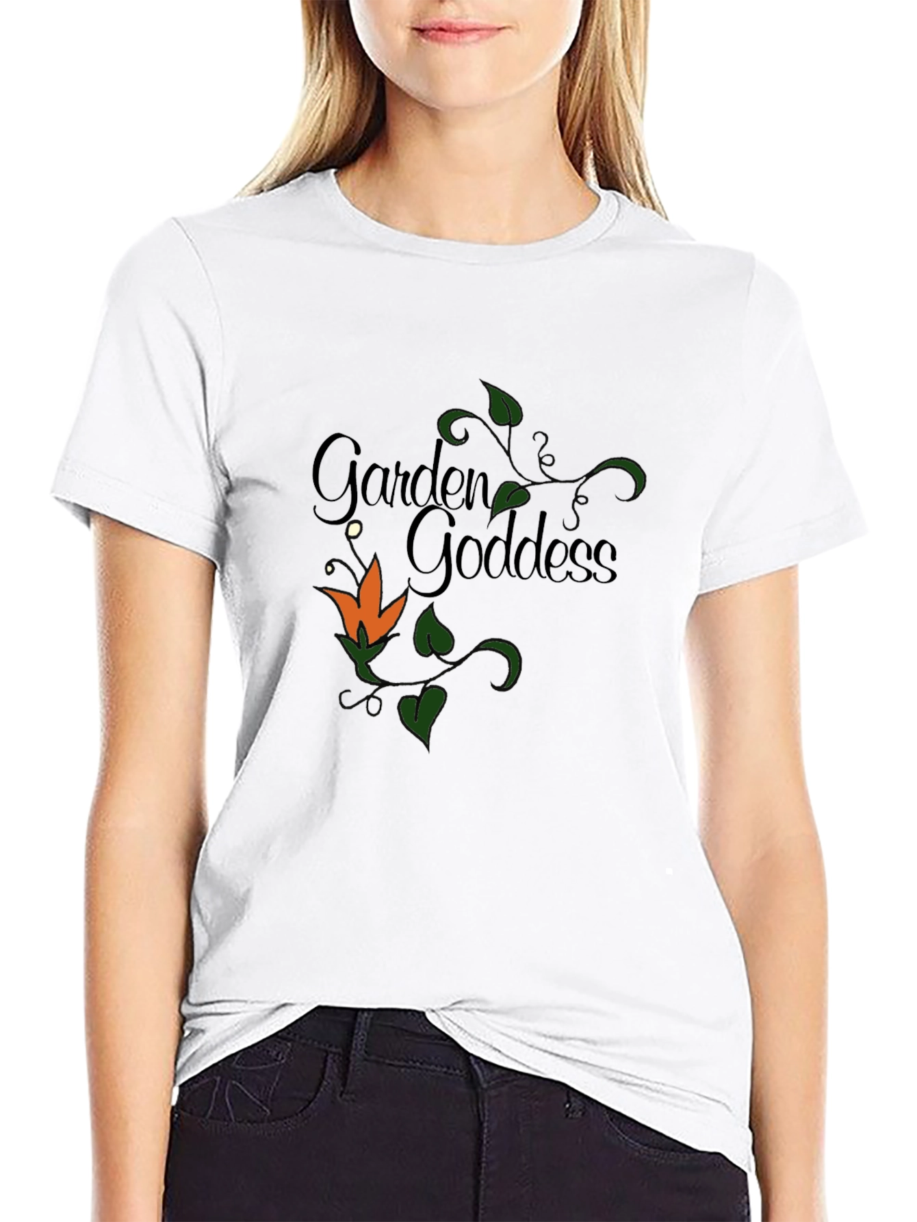 Black Garden Goddess T-Shirt - Floral Design view 9