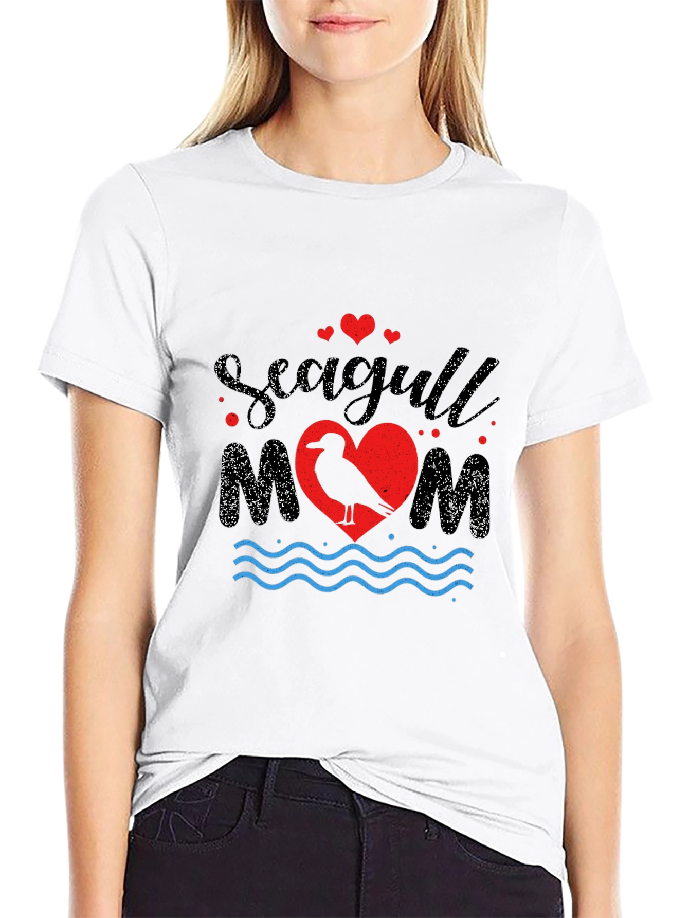Black Seagull Mom Graphic Print T-Shirt view 9
