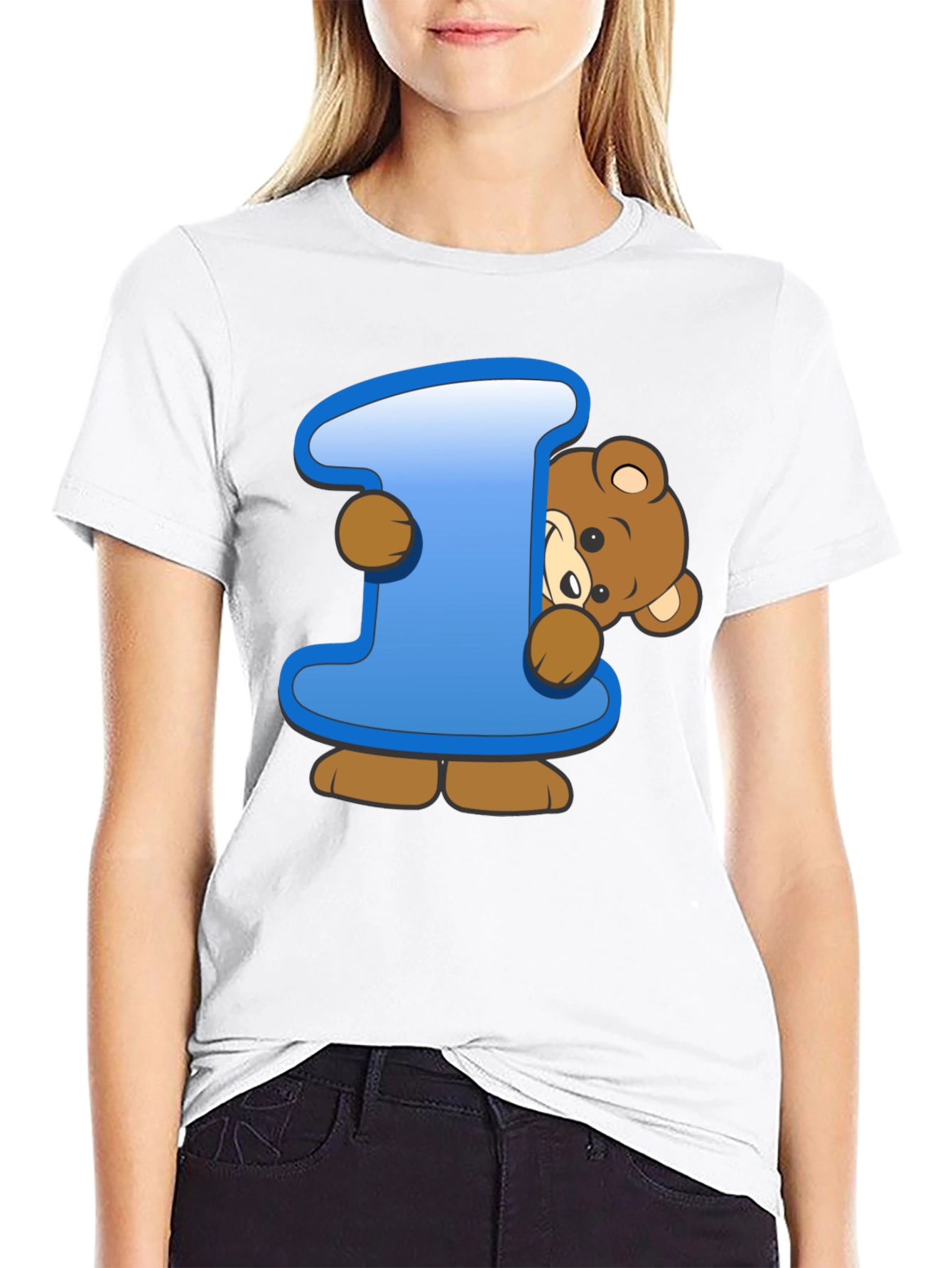 Cute Teddy Bear Initial 'I' Black T-Shirt - 9