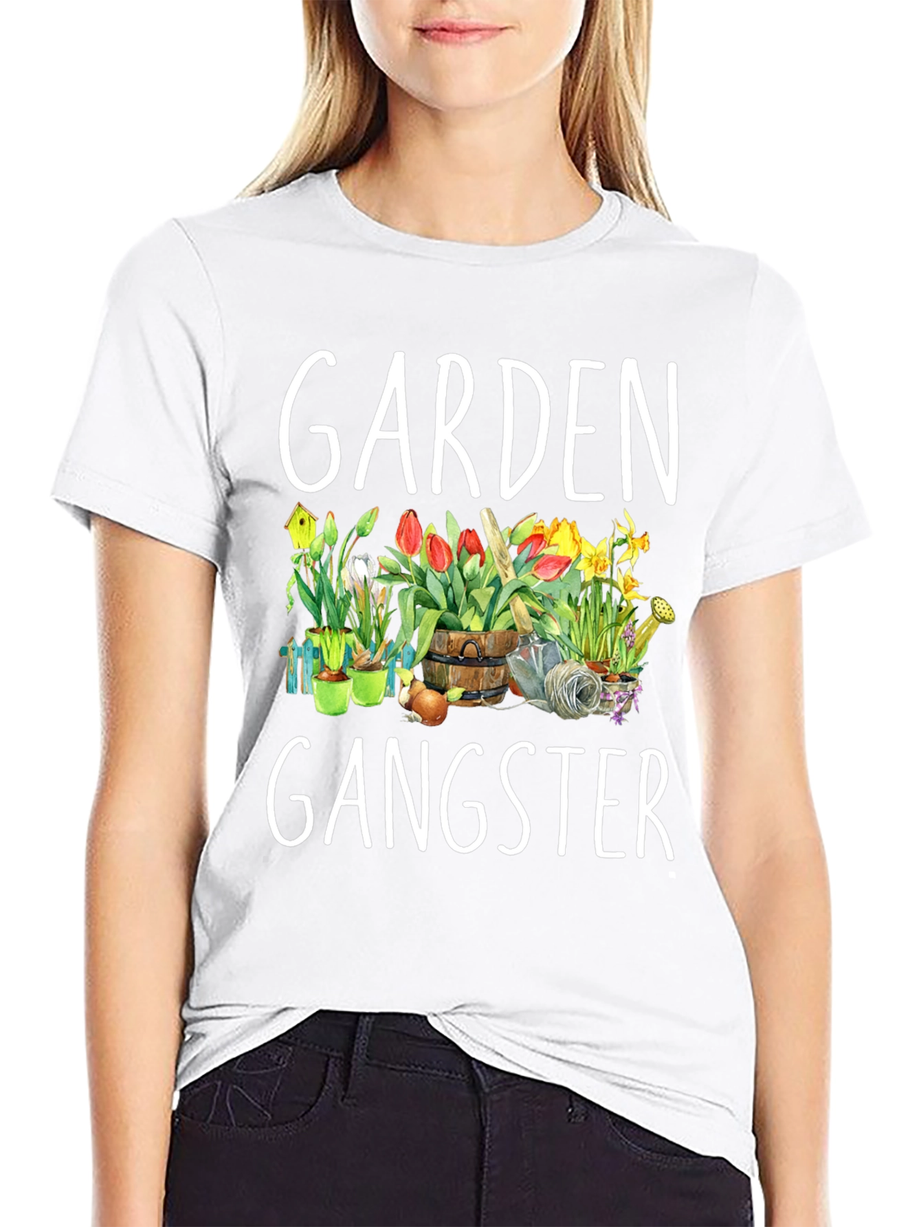 Black Garden Gangster T-Shirt - Floral Design view 9