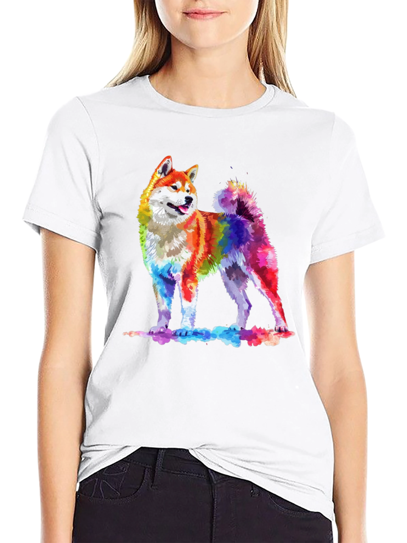 Rainbow Akita Dog Graphic Tee - Stylish Men's Black T-Shirt - 9