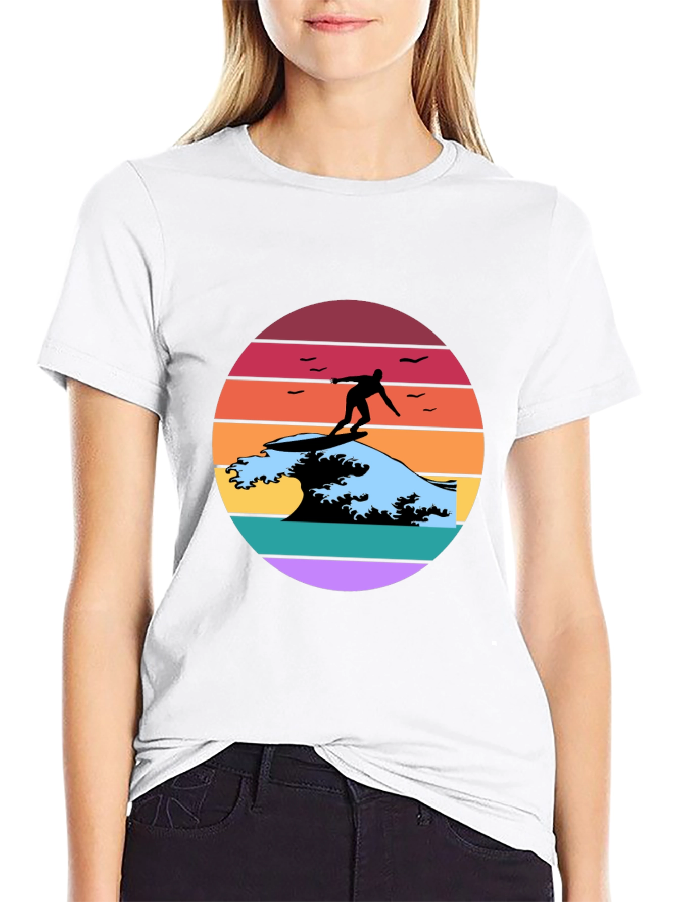 Black Retro Surfer Wave Graphic Tee view 9